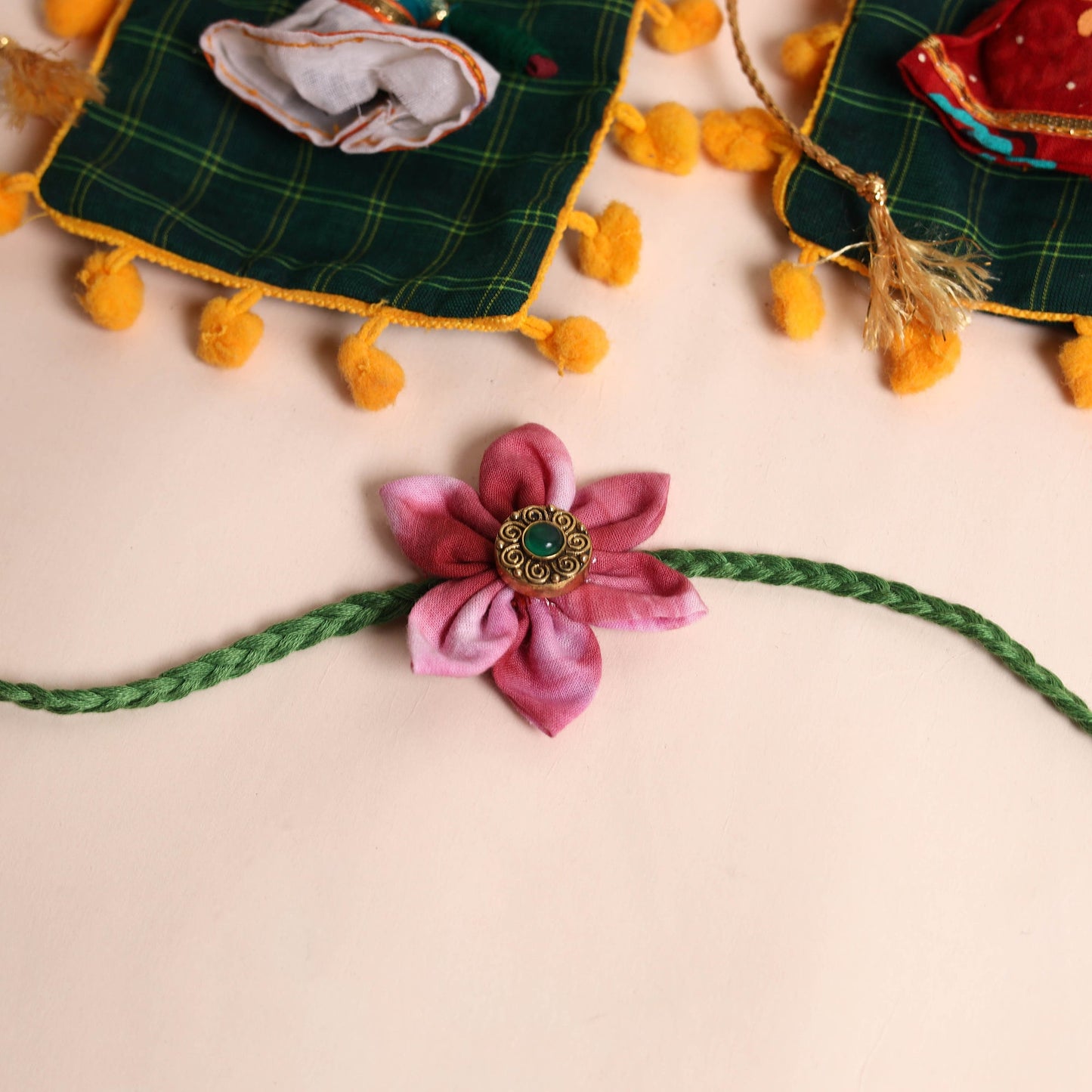Handmade Fabric Flower Rakhi (Set of 2)