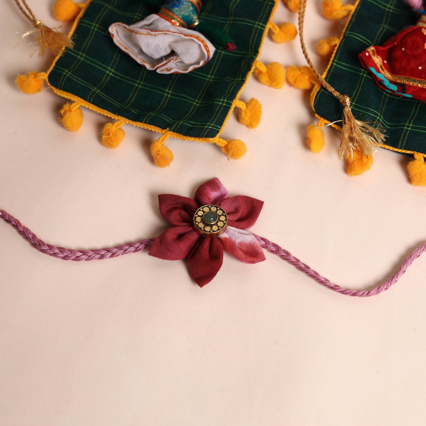 Handmade Fabric Flower Rakhi (Set of 2)