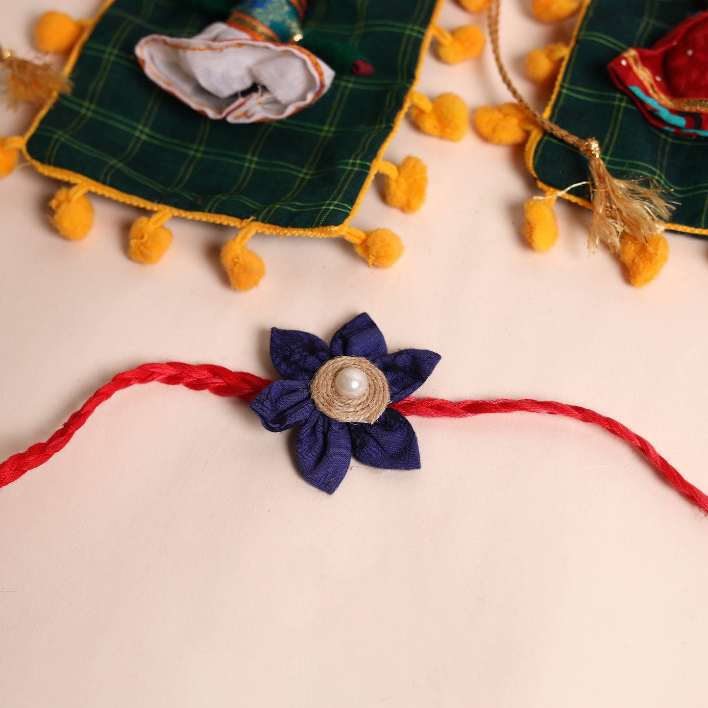 Handmade Fabric Flower Rakhi (Set of 2)