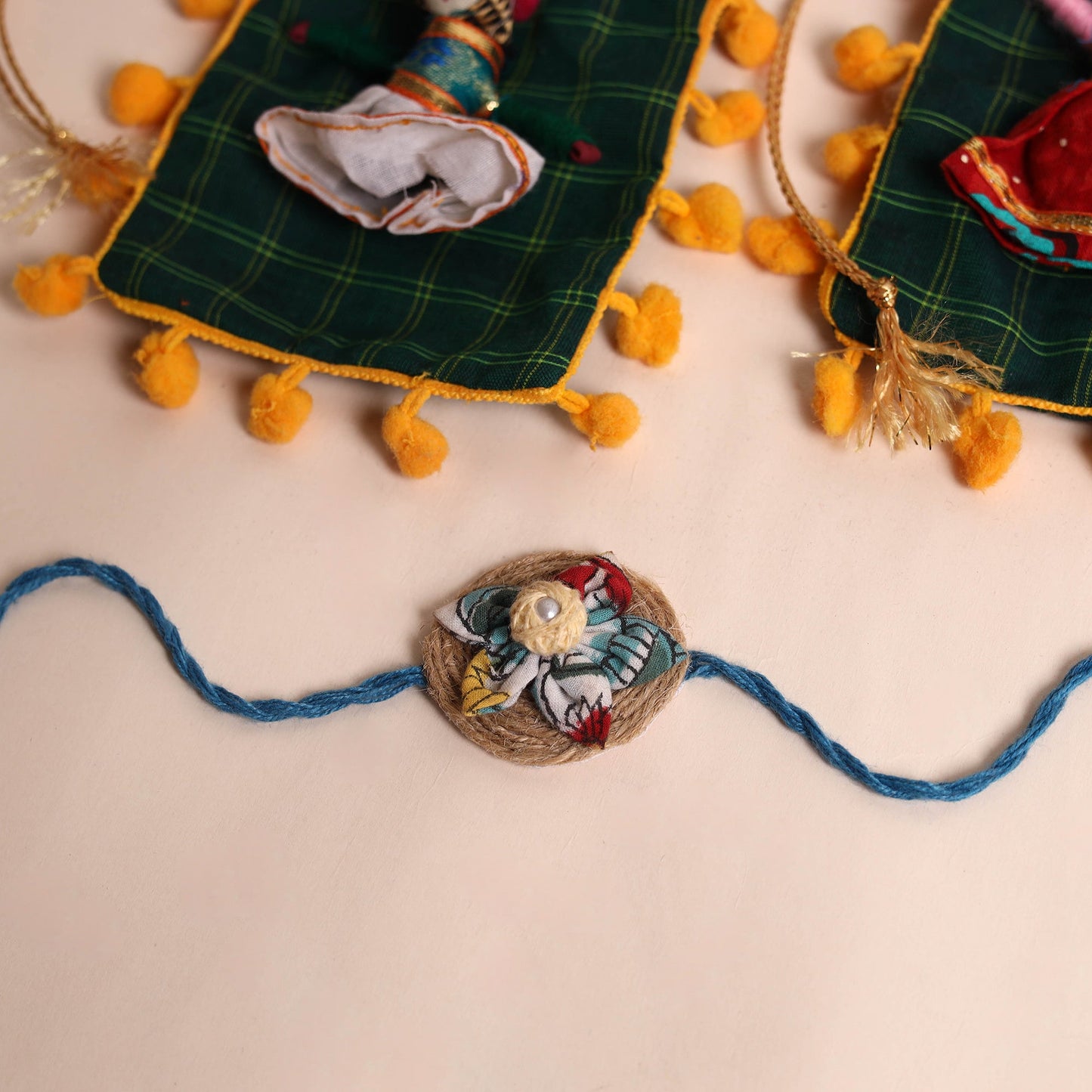 Handmade Fabric Flower Rakhi (Set of 2)