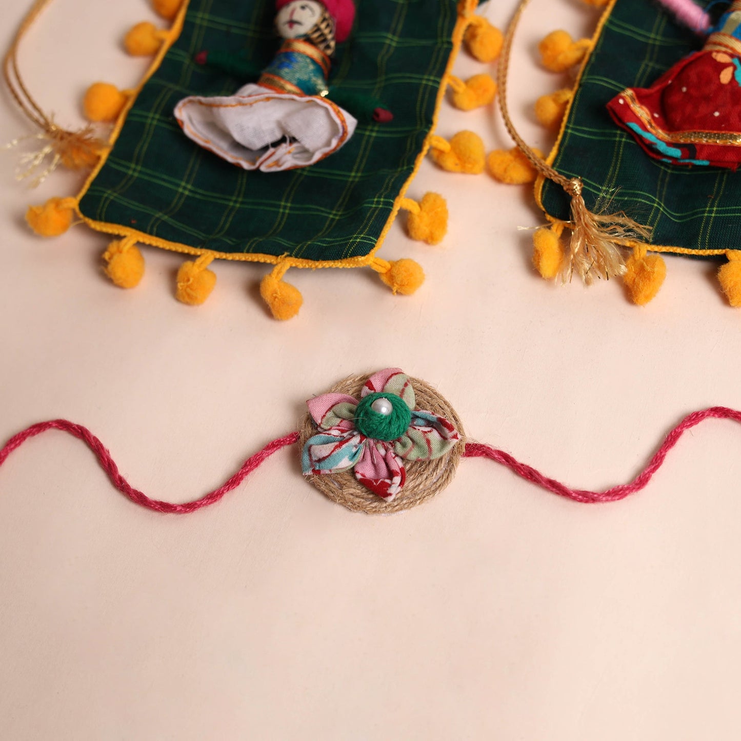 Handmade Fabric Flower Rakhi (Set of 2)