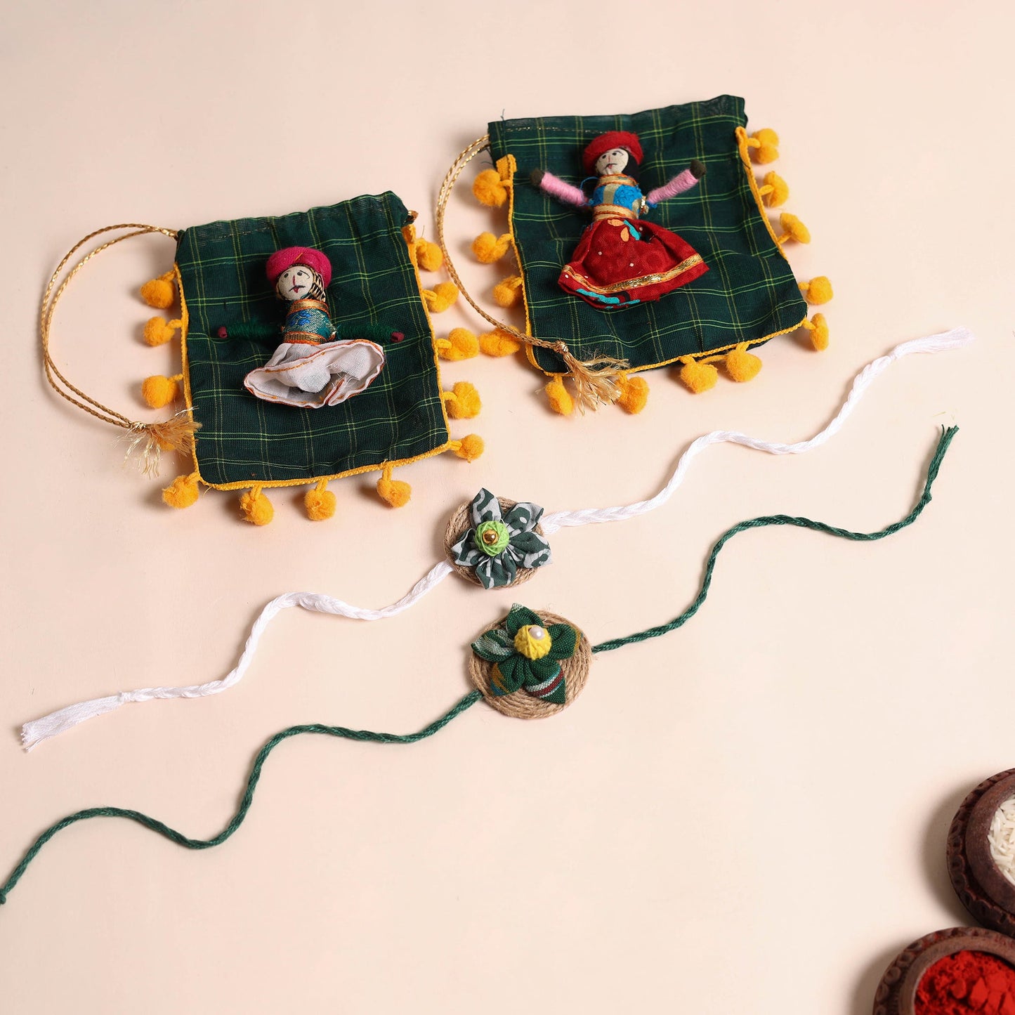 Handmade Fabric Flower Rakhi (Set of 2)