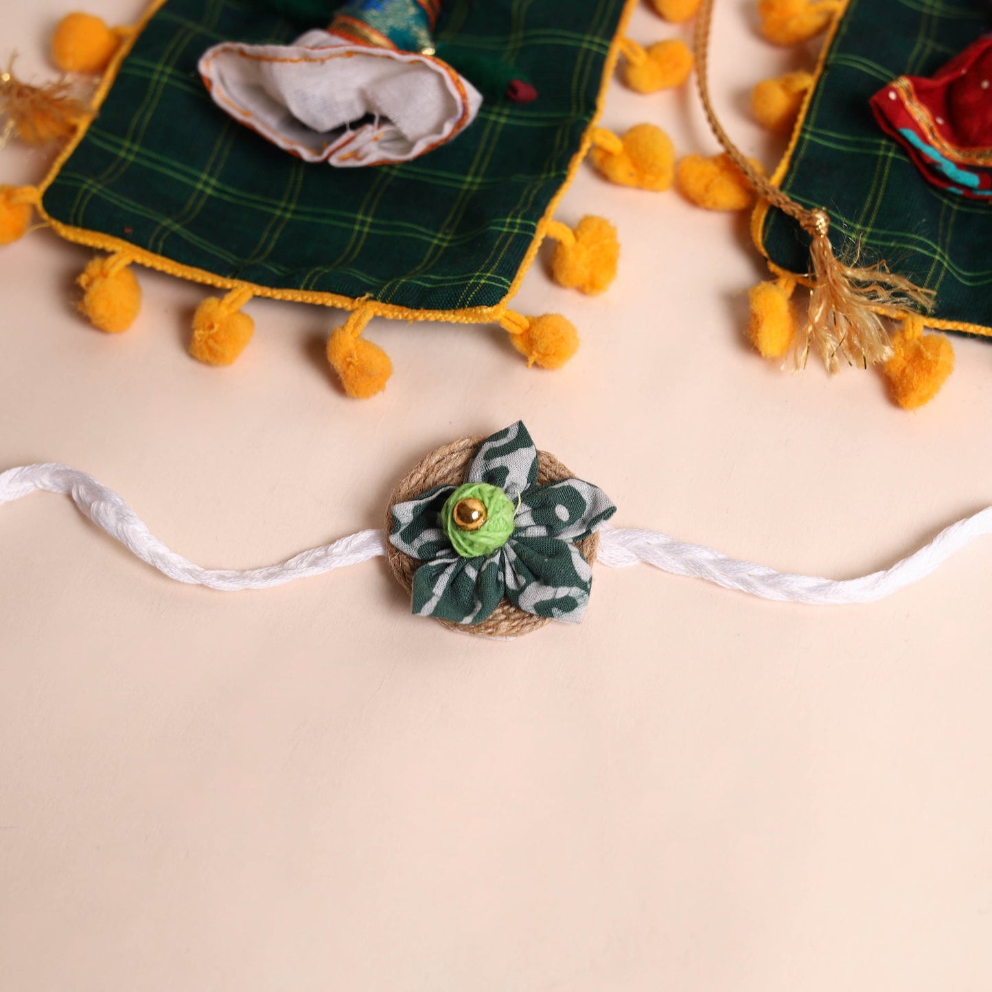 Handmade Fabric Flower Rakhi (Set of 2)