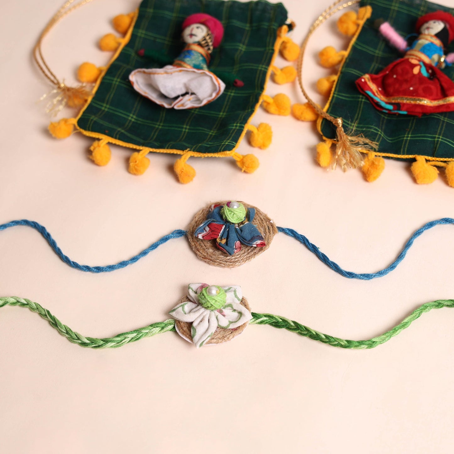 Handmade Fabric Flower Rakhi (Set of 2)