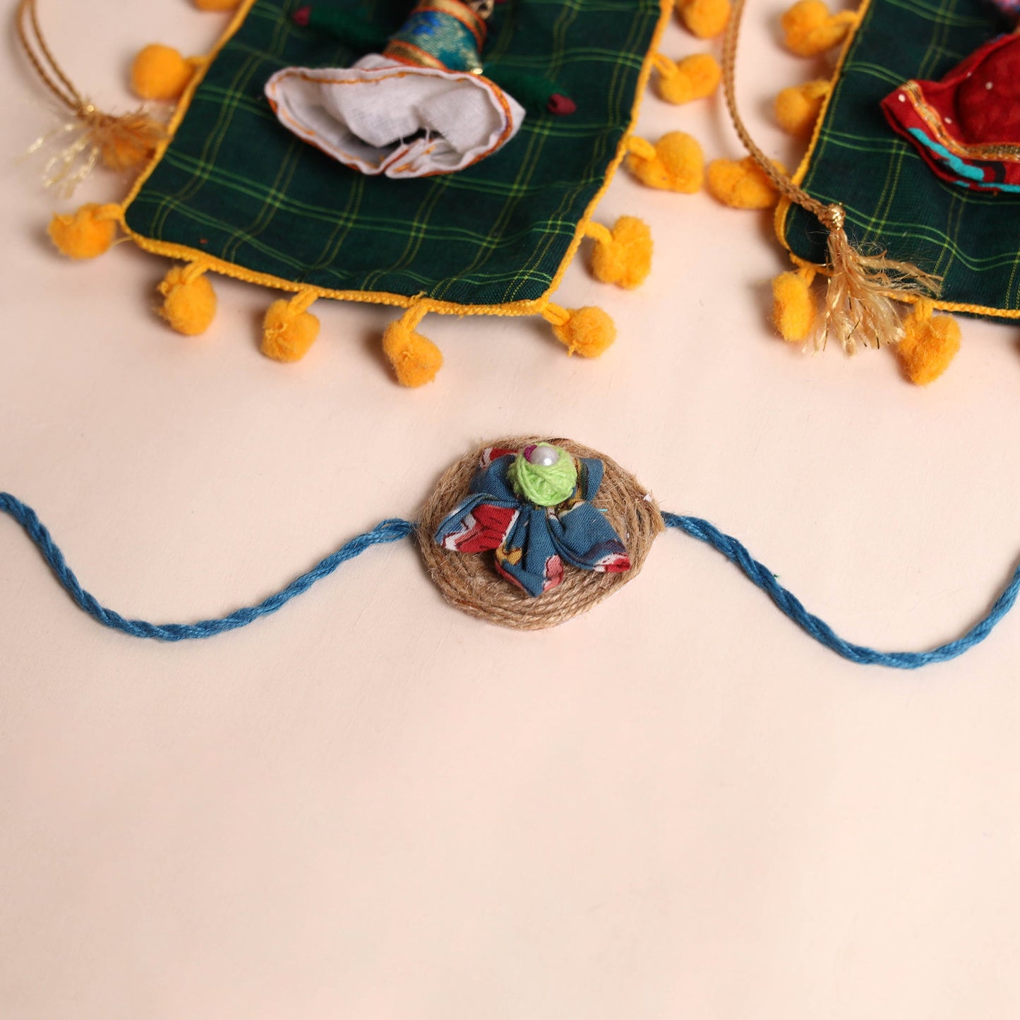 Handmade Fabric Flower Rakhi (Set of 2)