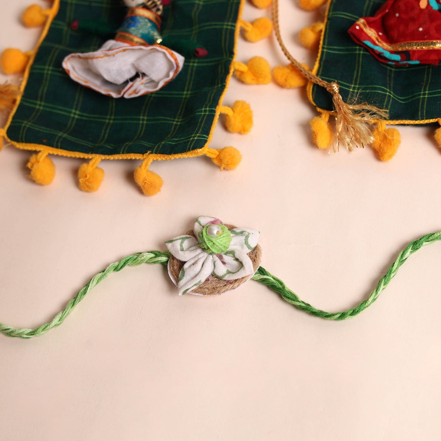 Handmade Fabric Flower Rakhi (Set of 2)