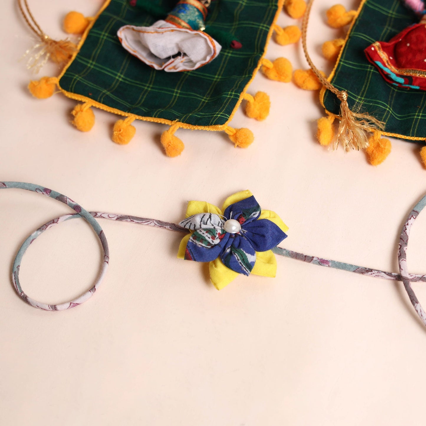 Handmade Fabric Flower Rakhi (Set of 2)