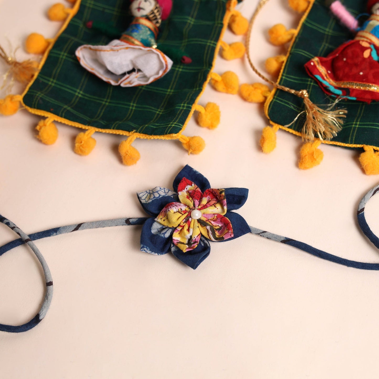 Handmade Fabric Flower Rakhi (Set of 2)