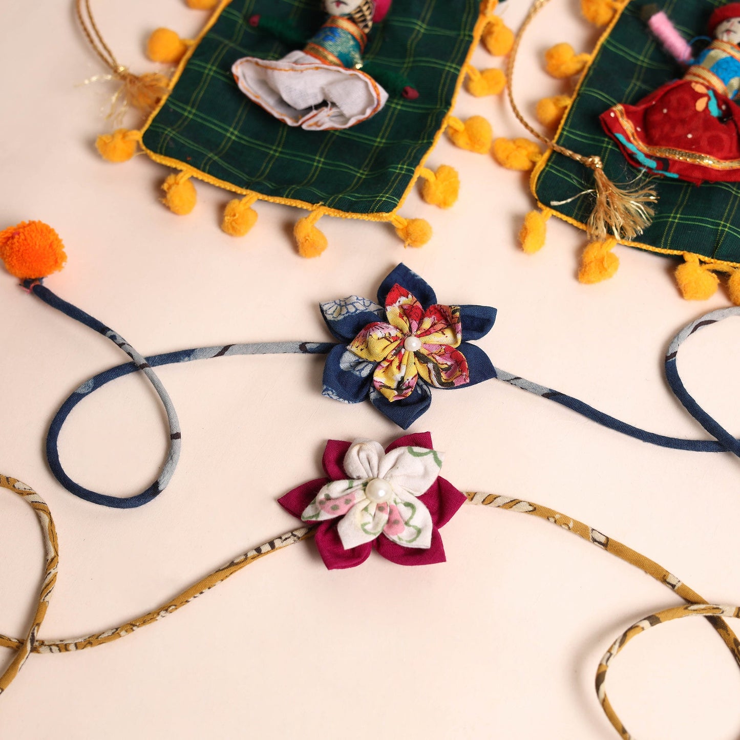 Handmade Fabric Flower Rakhi (Set of 2)
