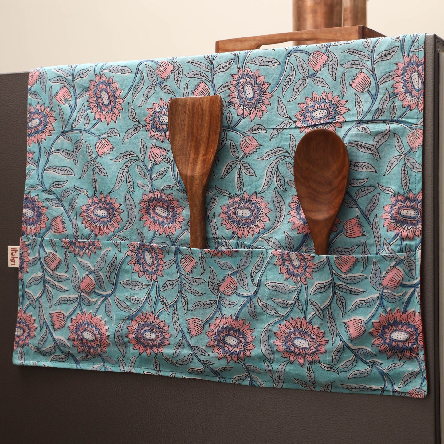 Handmade fridge top cover with multiple pockets 02