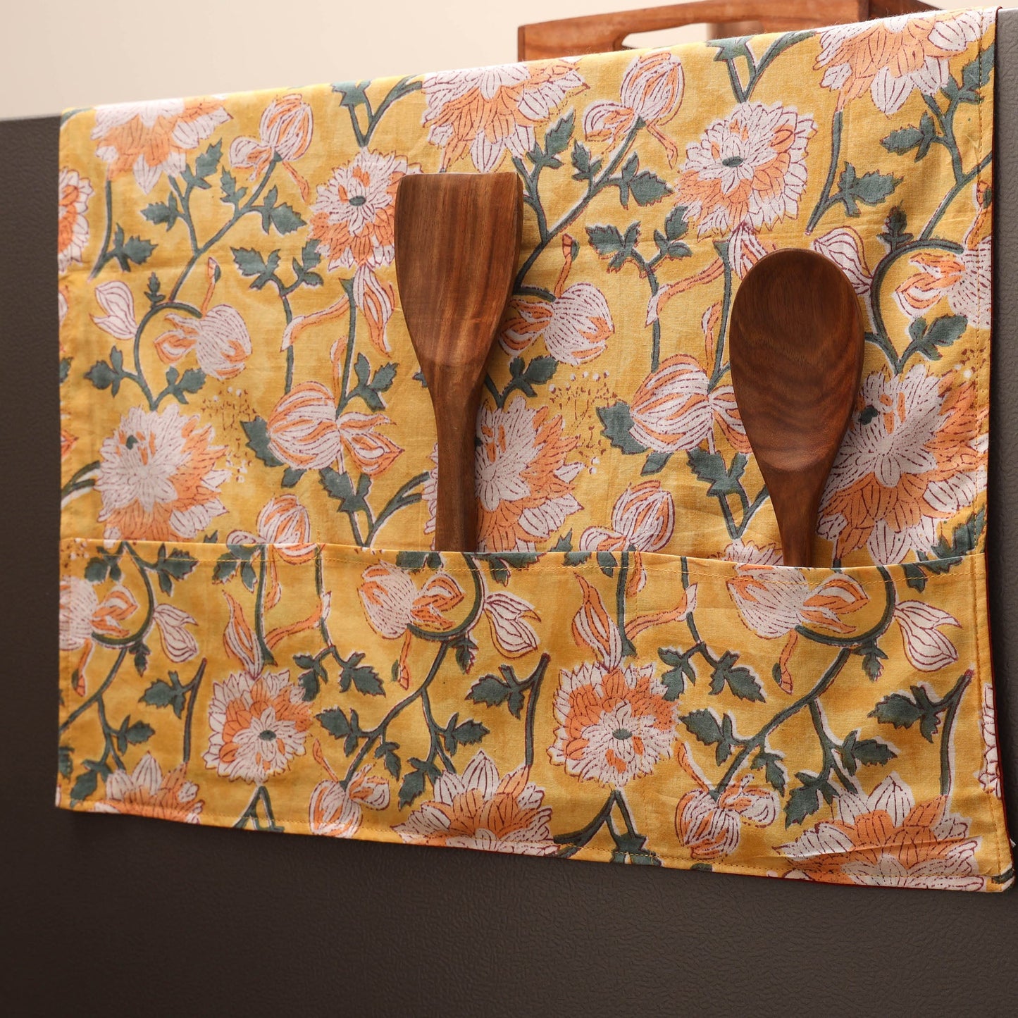 Handmade fridge top cover with multiple pockets 08