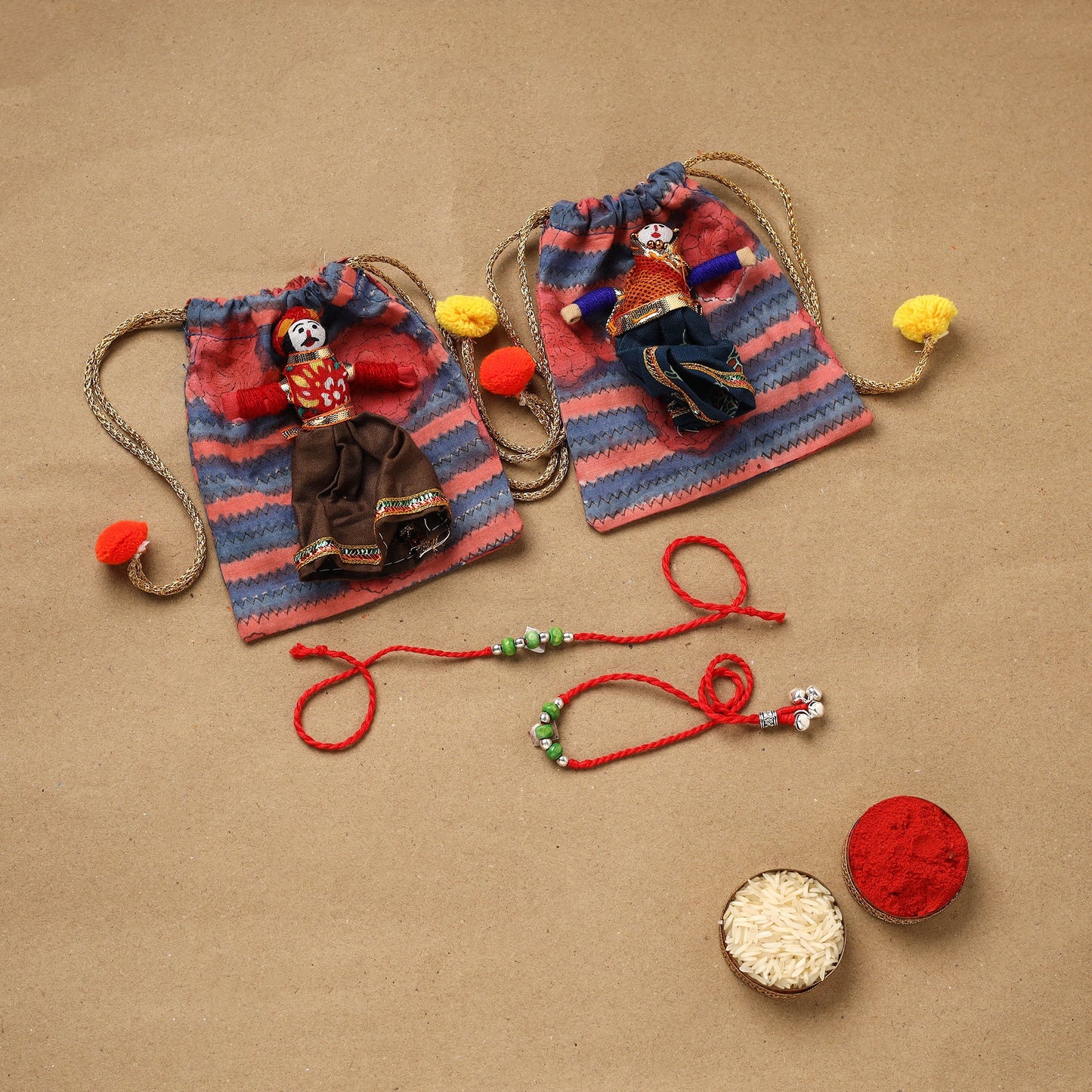 Handmade german silver beads rakhi & lumba set 189