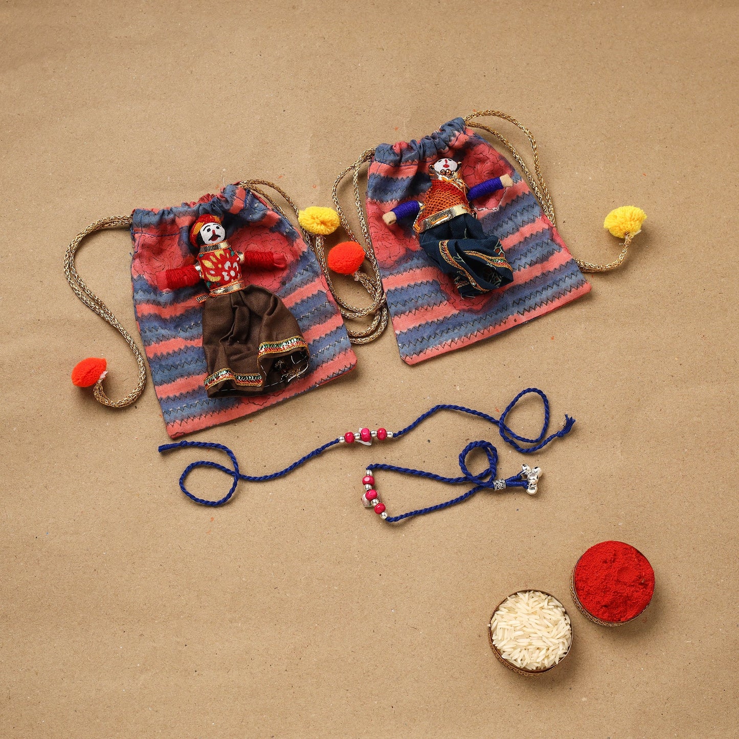 Handmade german silver beads rakhi & lumba set 193
