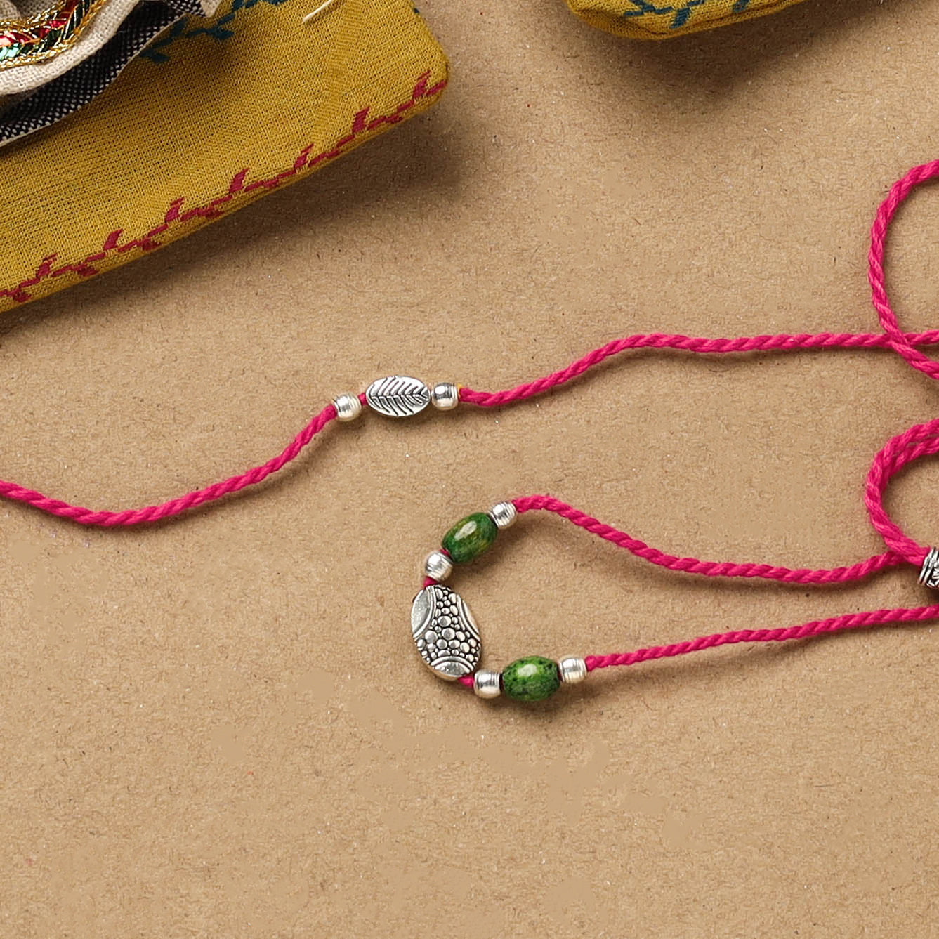 Handmade german silver beads rakhi & lumba set 202