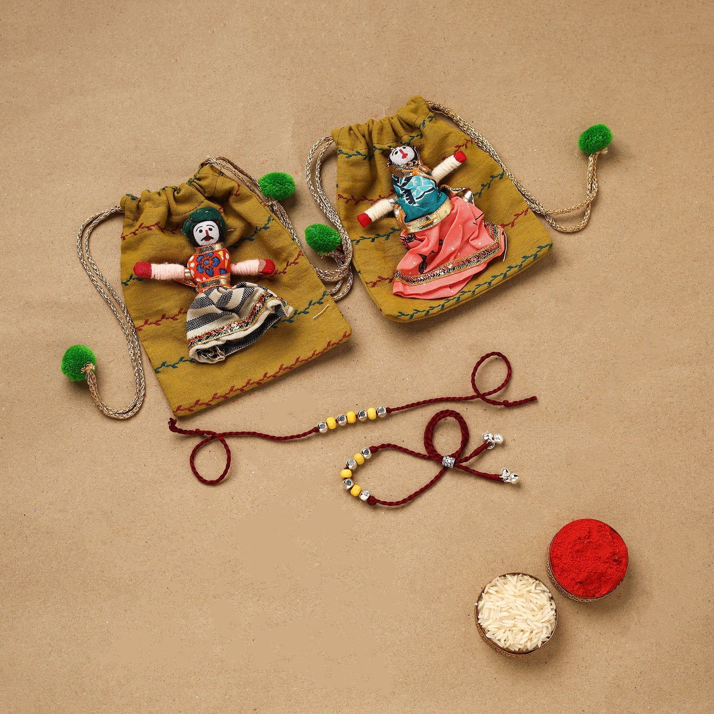Handmade german silver beads rakhi & lumba set 209