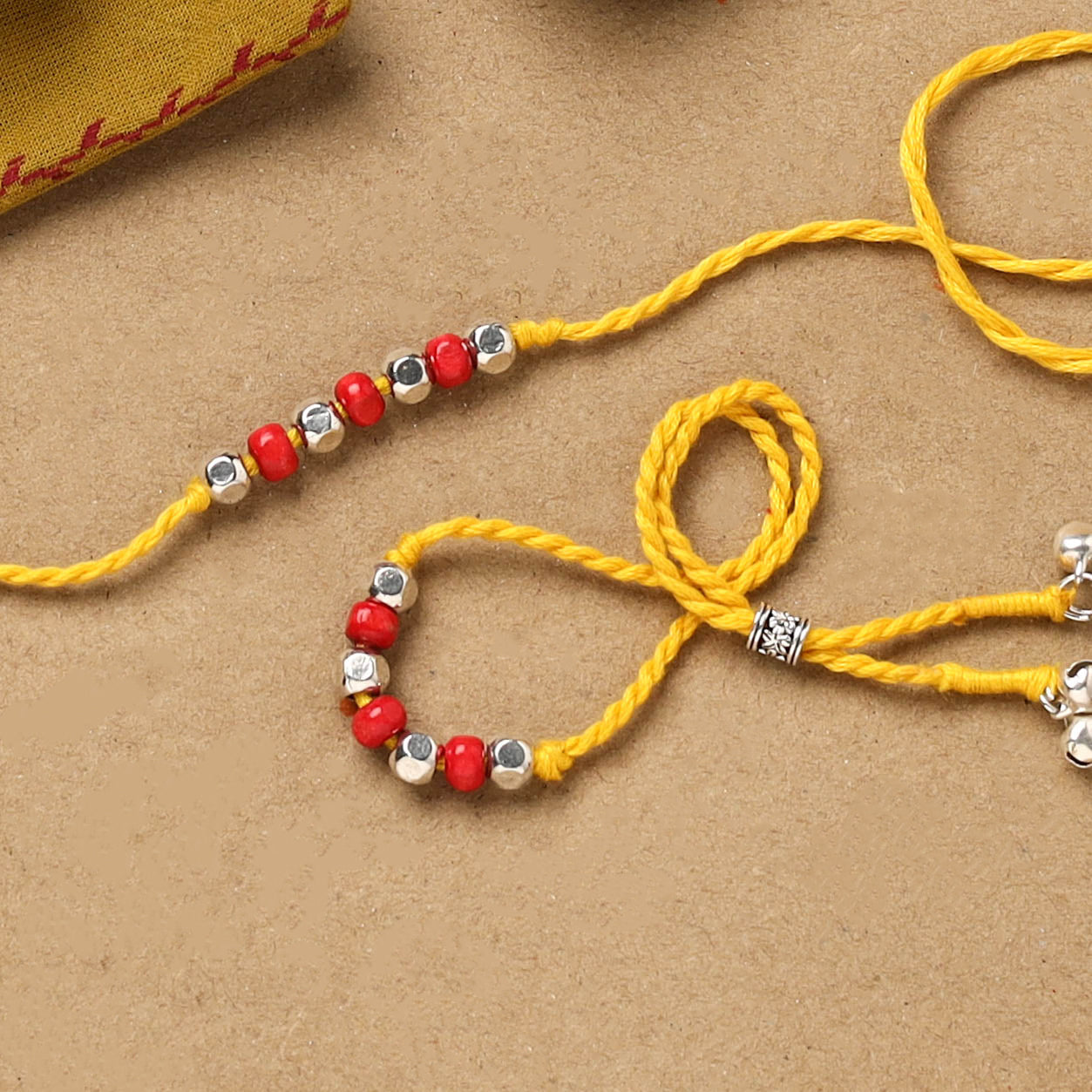 Handmade german silver beads rakhi & lumba set 210