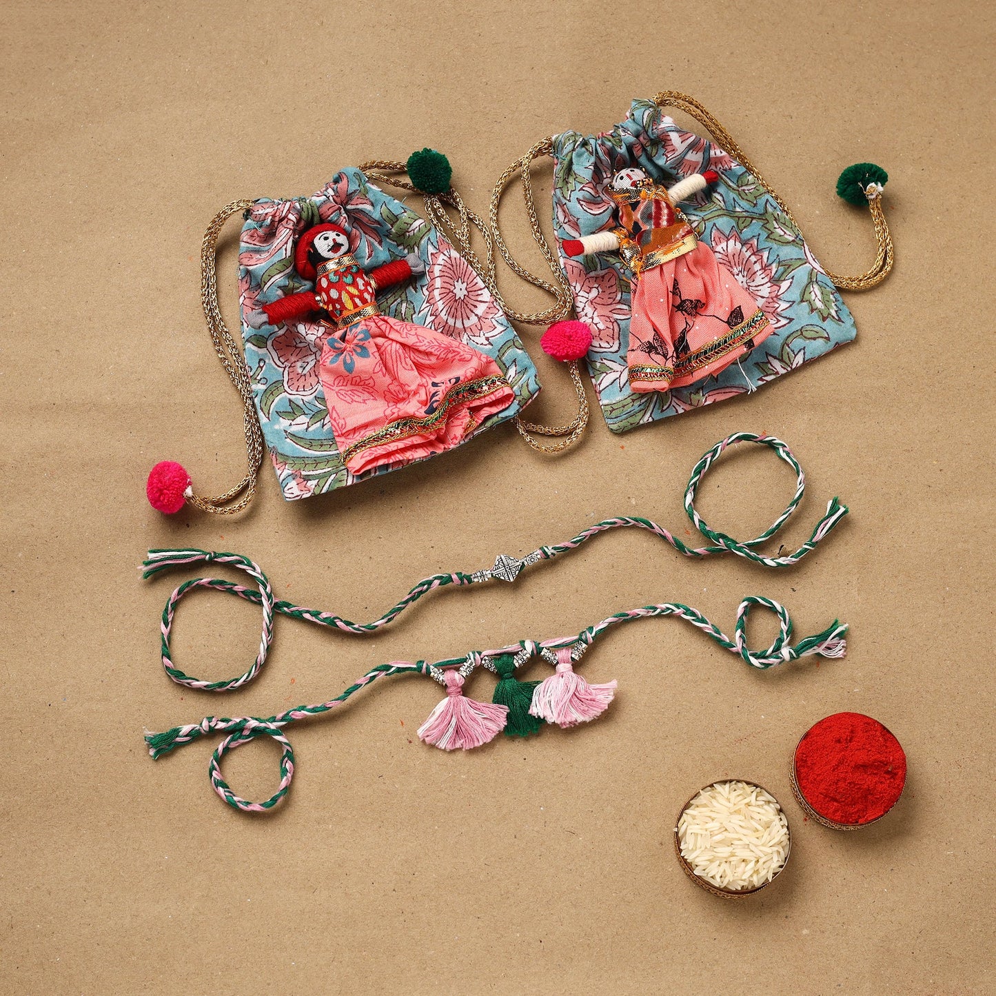 Handmade german silver bhaiya bhabhi rakhi set 167