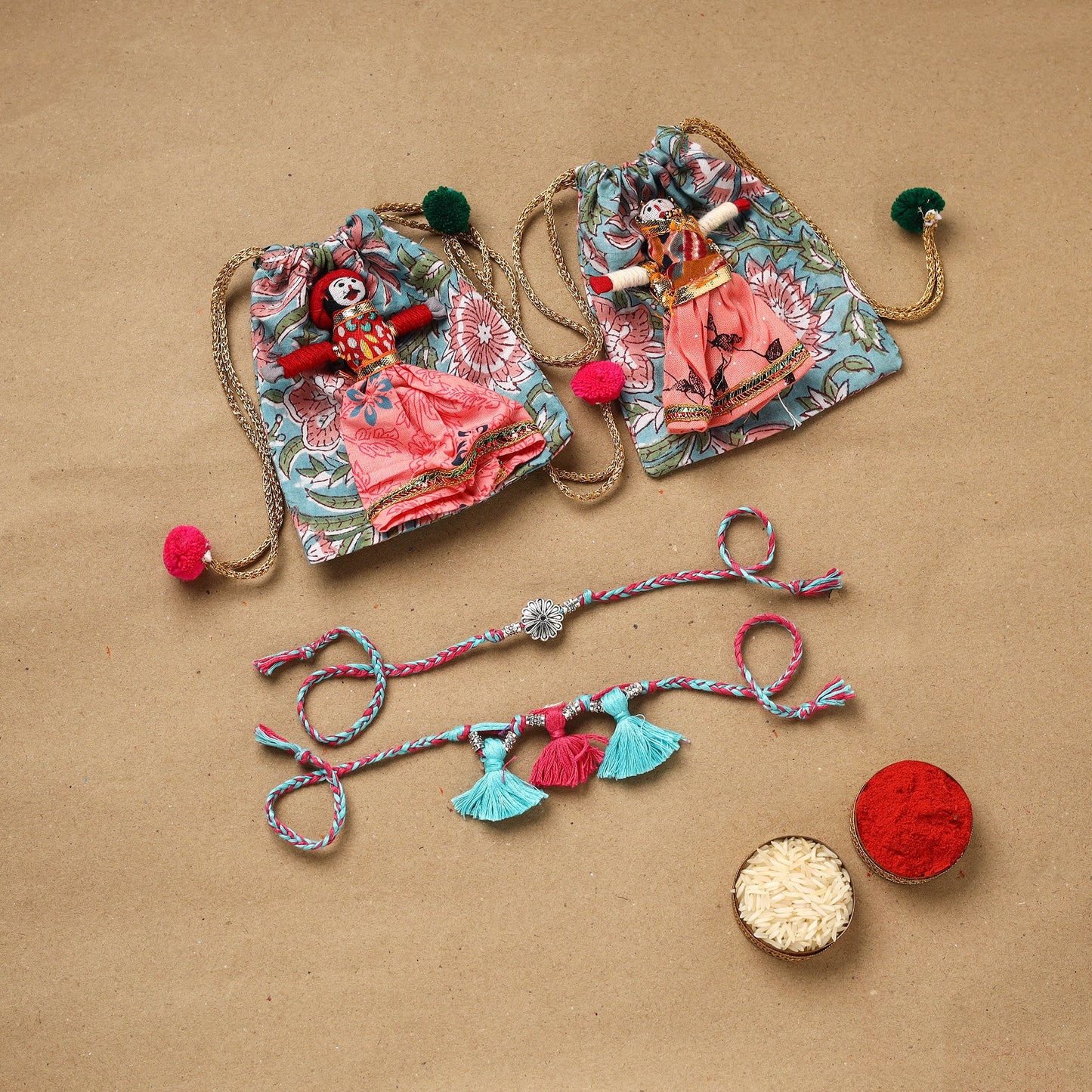 Handmade german silver bhaiya bhabhi rakhi set 168