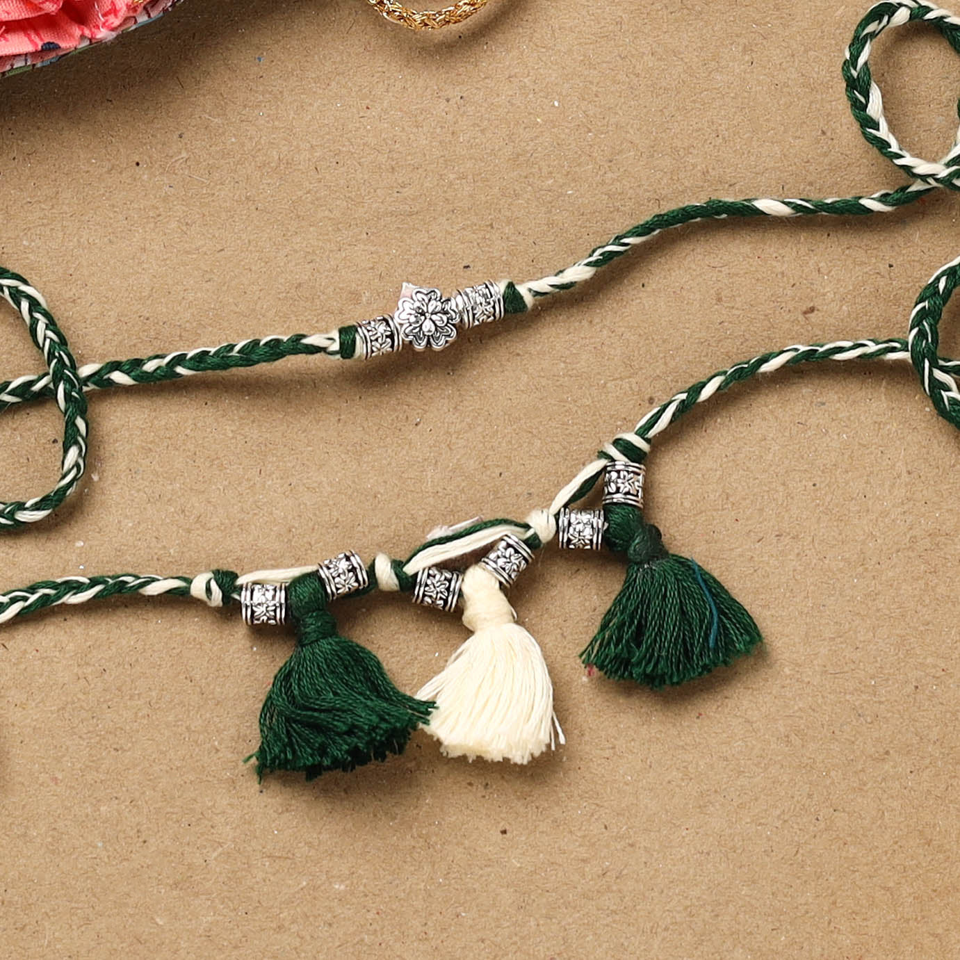 Handmade german silver bhaiya bhabhi rakhi set 174