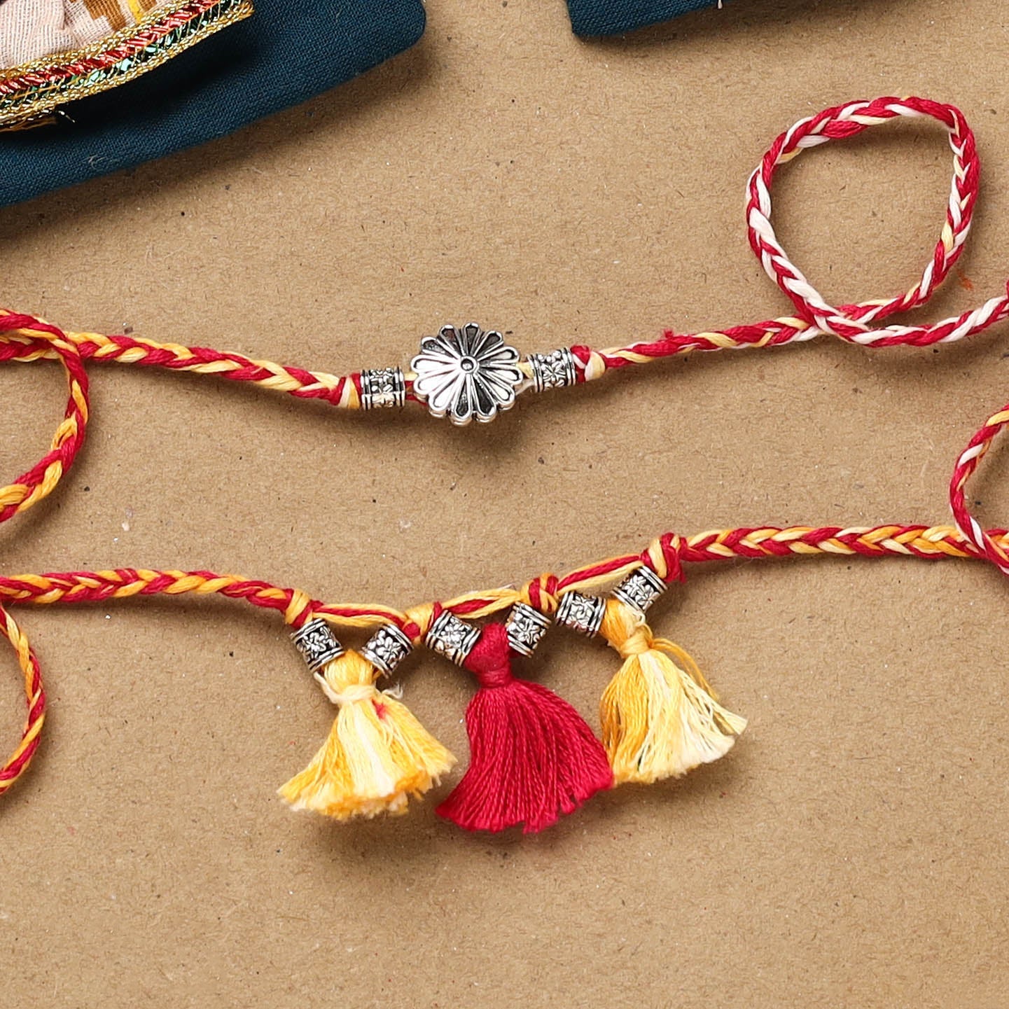 Handmade german silver bhaiya bhabhi rakhi set 181