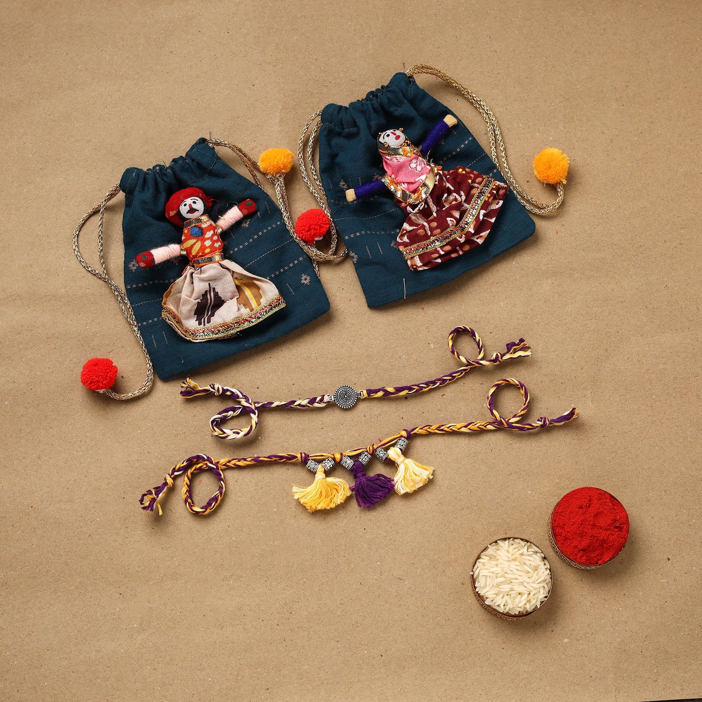 Handmade german silver bhaiya bhabhi rakhi set 183