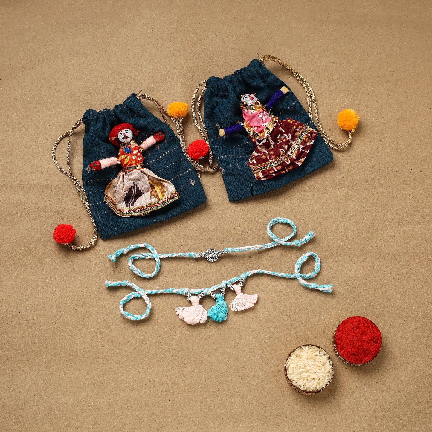 Handmade german silver bhaiya bhabhi rakhi set 185