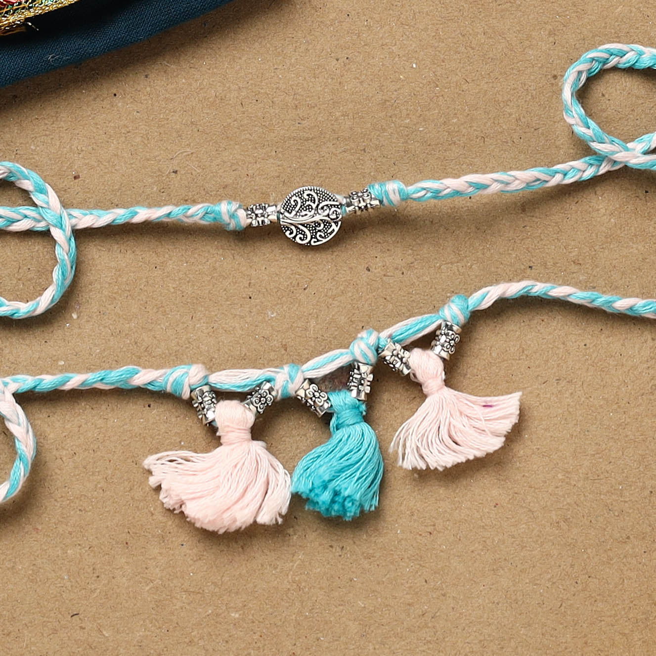 Handmade german silver bhaiya bhabhi rakhi set 185