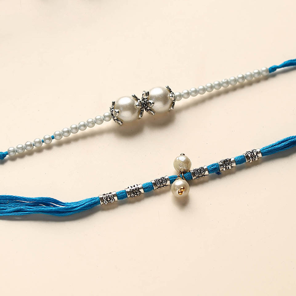 Handmade German Silver Pearl Rakhi & Lumba Set