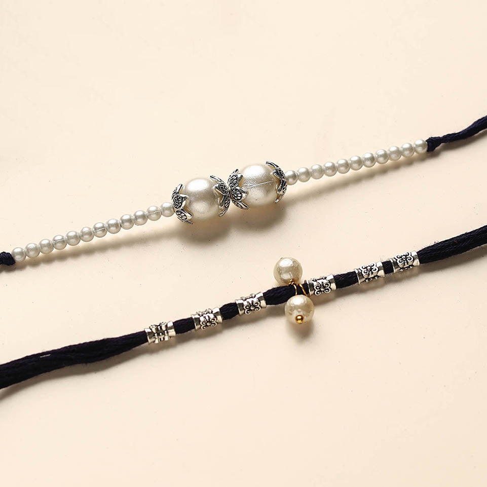 Handmade German Silver Pearl Rakhi & Lumba Set