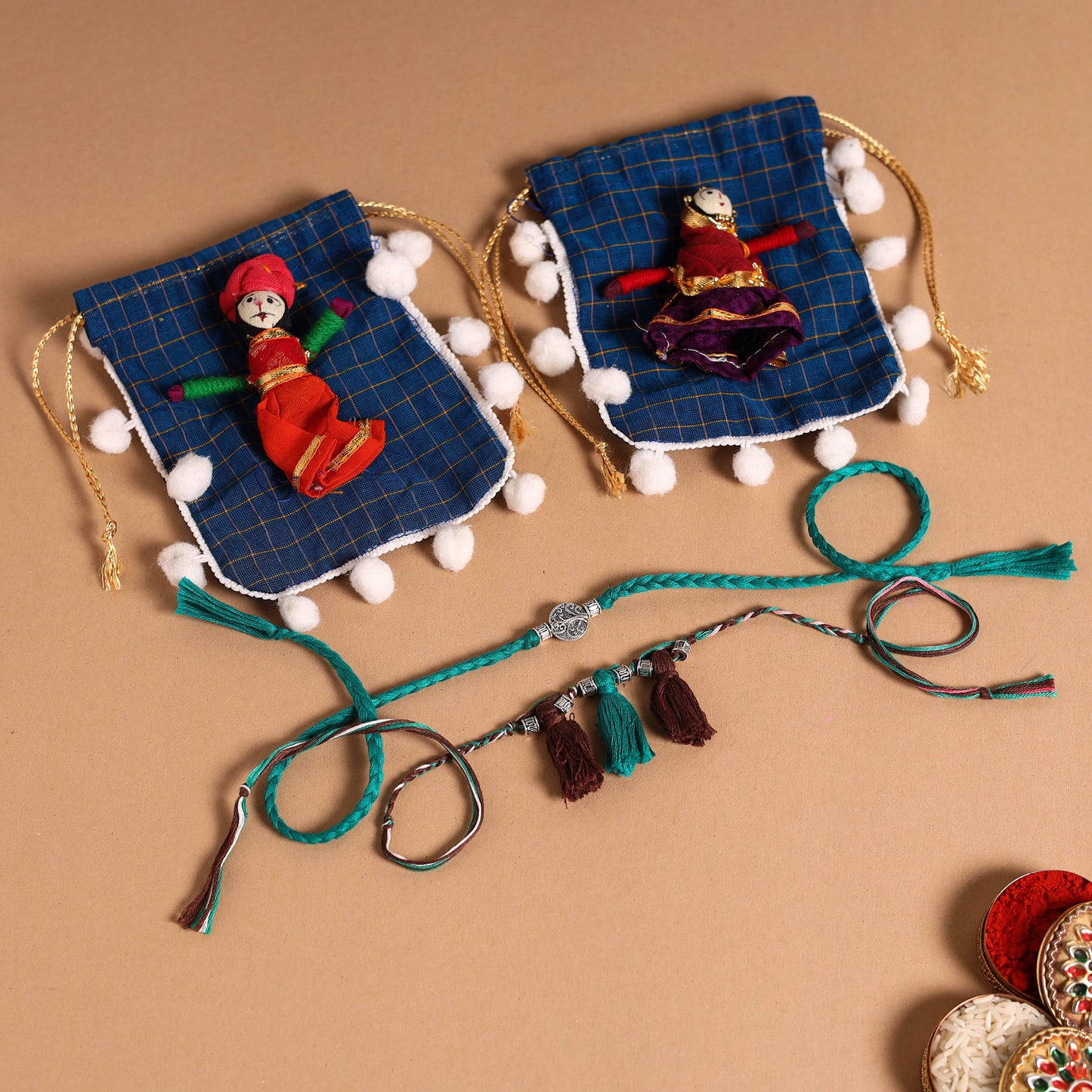 Handmade German Silver Rakhi & Lumba Set