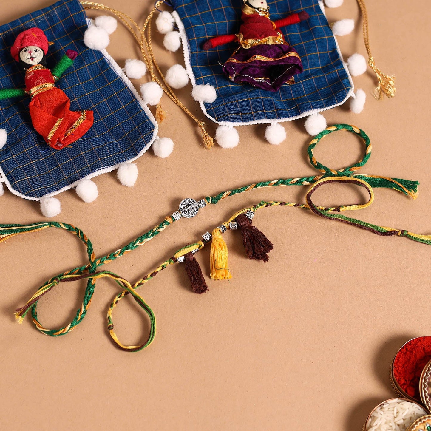 Handmade German Silver Rakhi & Lumba Set