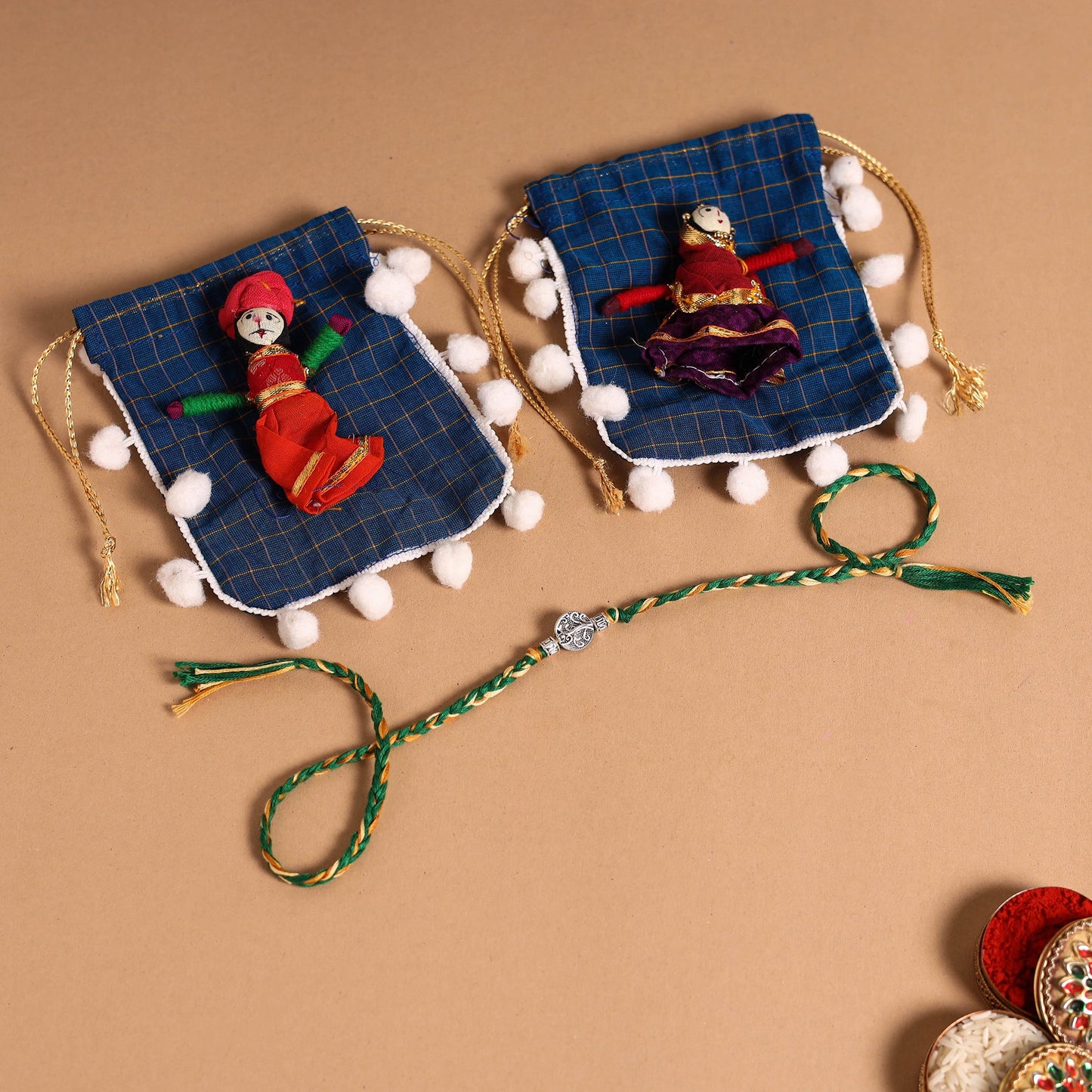 Handmade German Silver Rakhi & Lumba Set