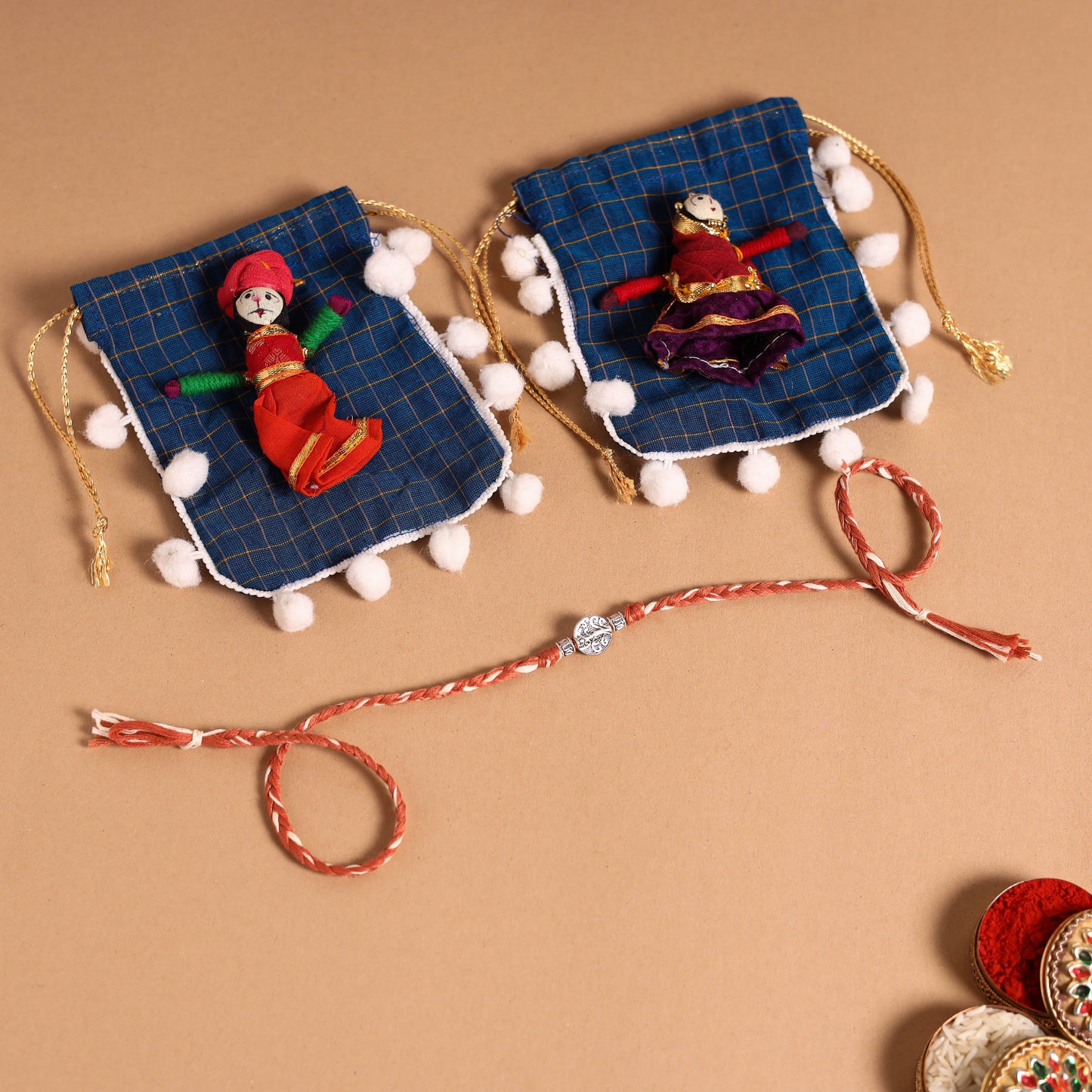 Handmade German Silver Rakhi & Lumba Set