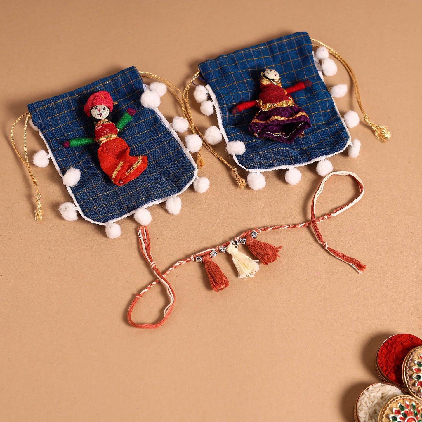 Handmade German Silver Rakhi & Lumba Set