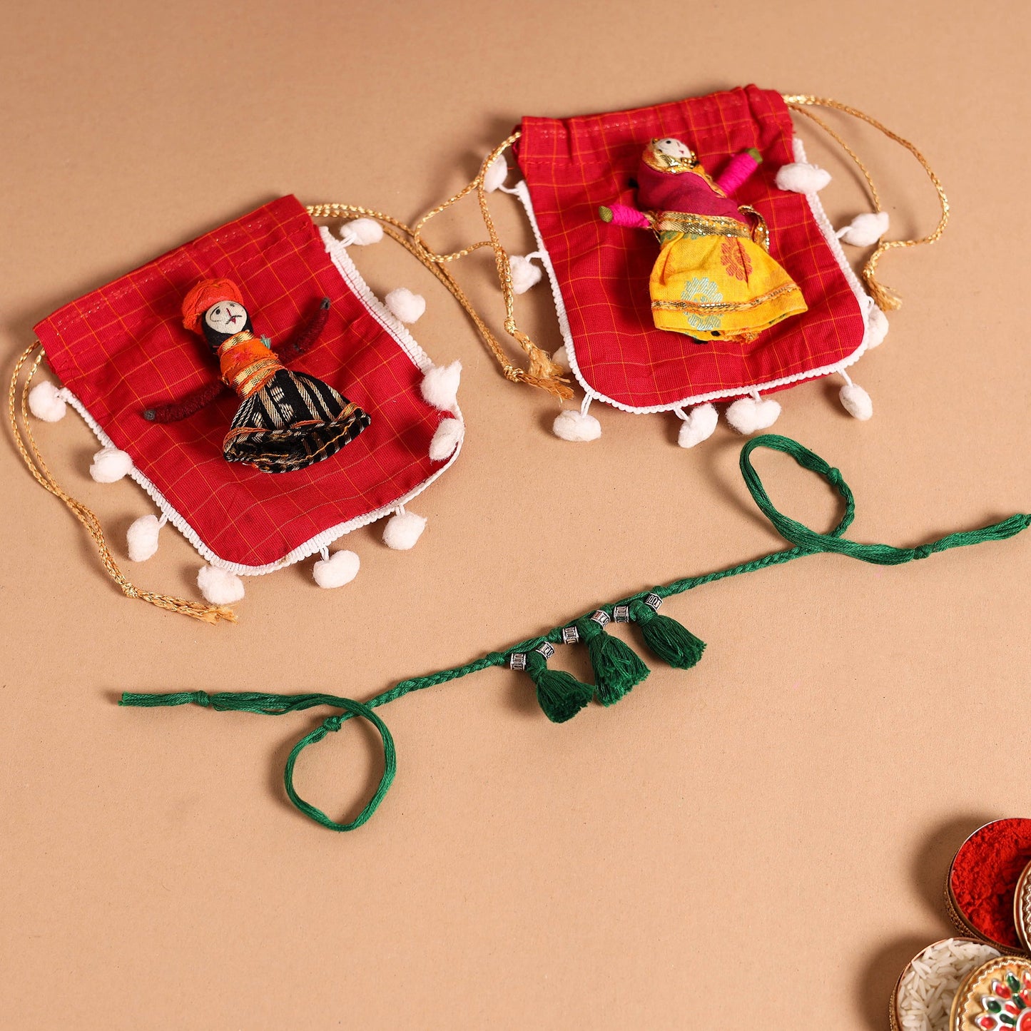 Handmade German Silver Rakhi & Lumba Set