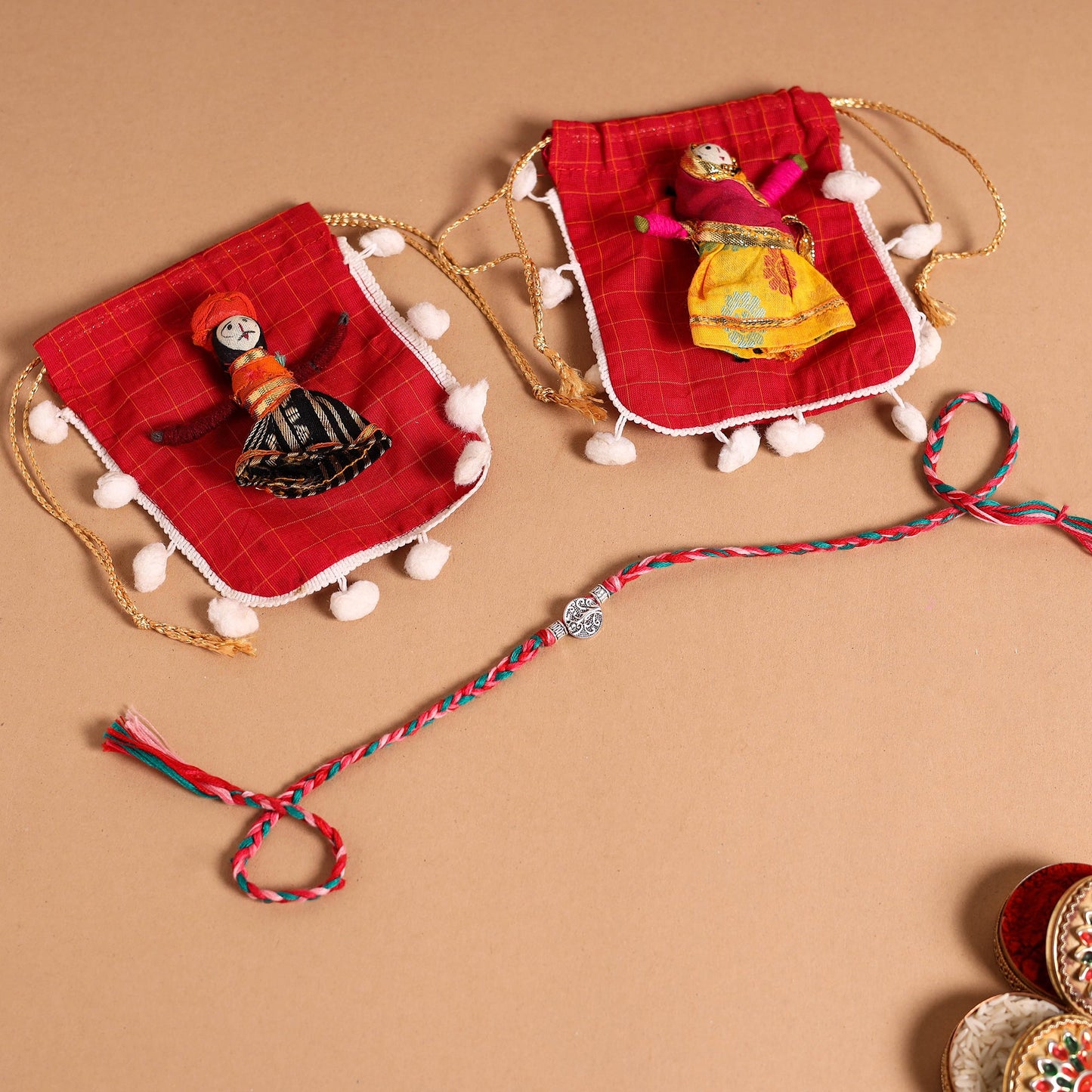 Handmade German Silver Rakhi & Lumba Set