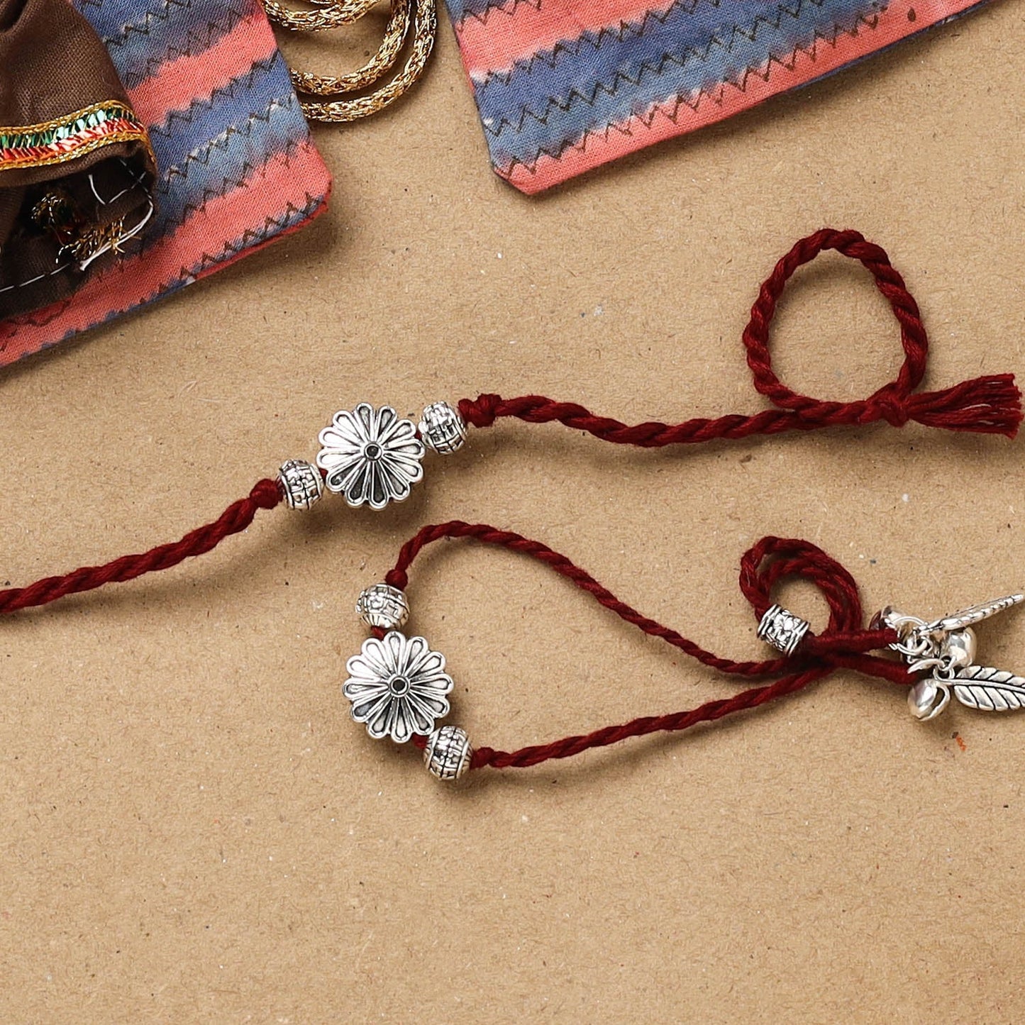 Handmade german silver beads rakhi & lumba set 186