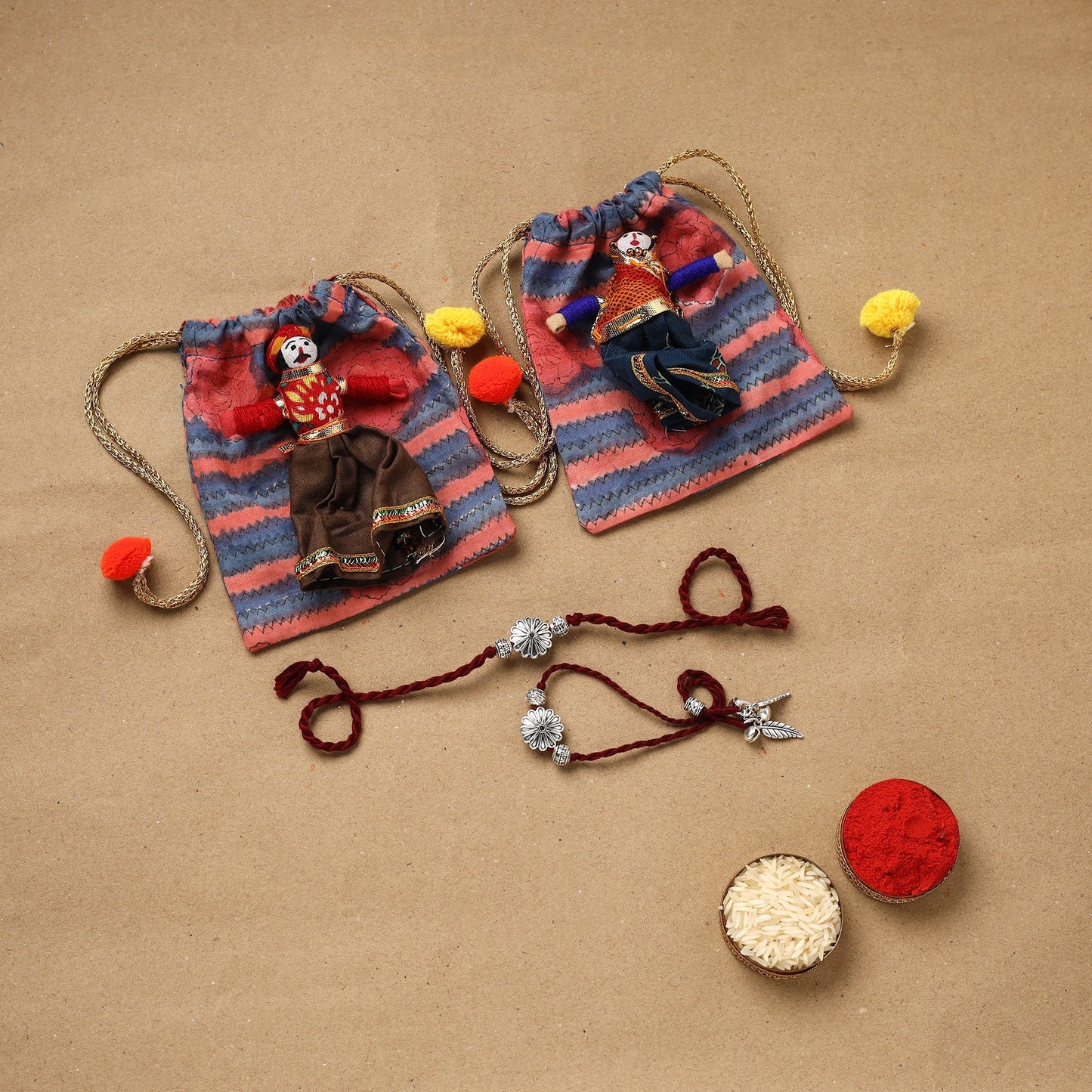 Handmade german silver beads rakhi & lumba set 186