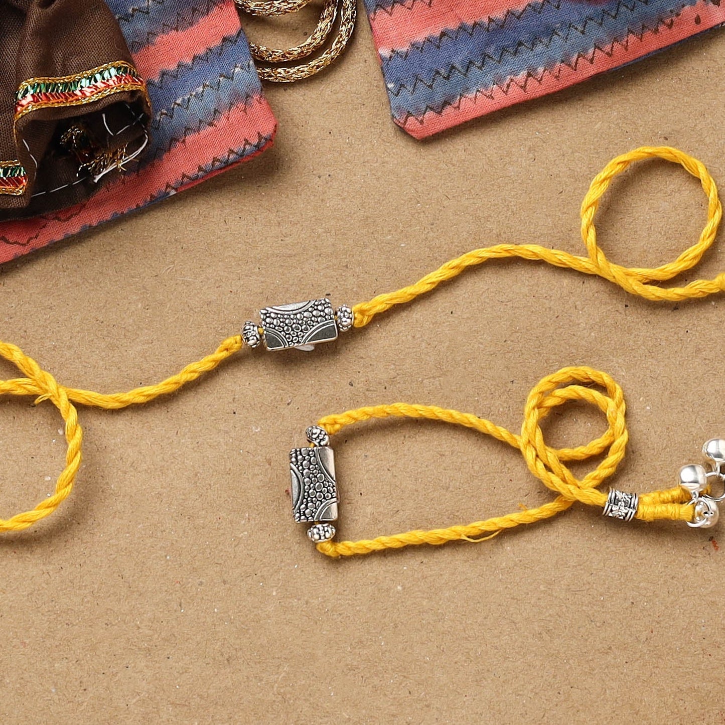 Handmade german silver beads rakhi & lumba set 187