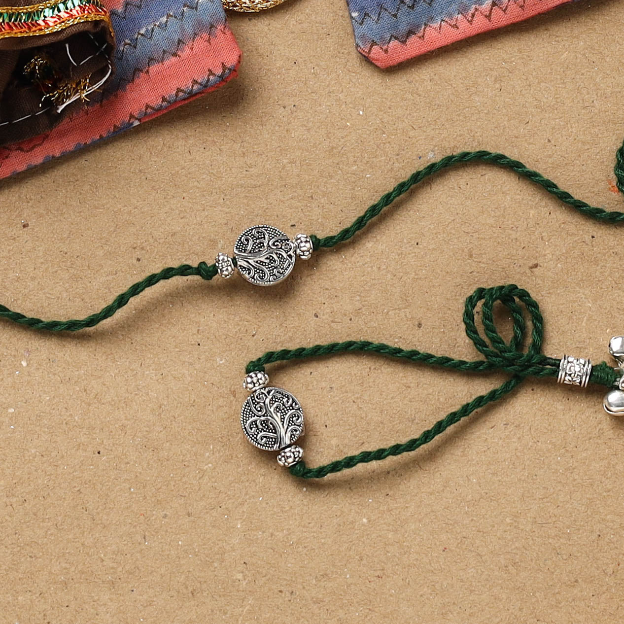 Handmade german silver beads rakhi & lumba set 192