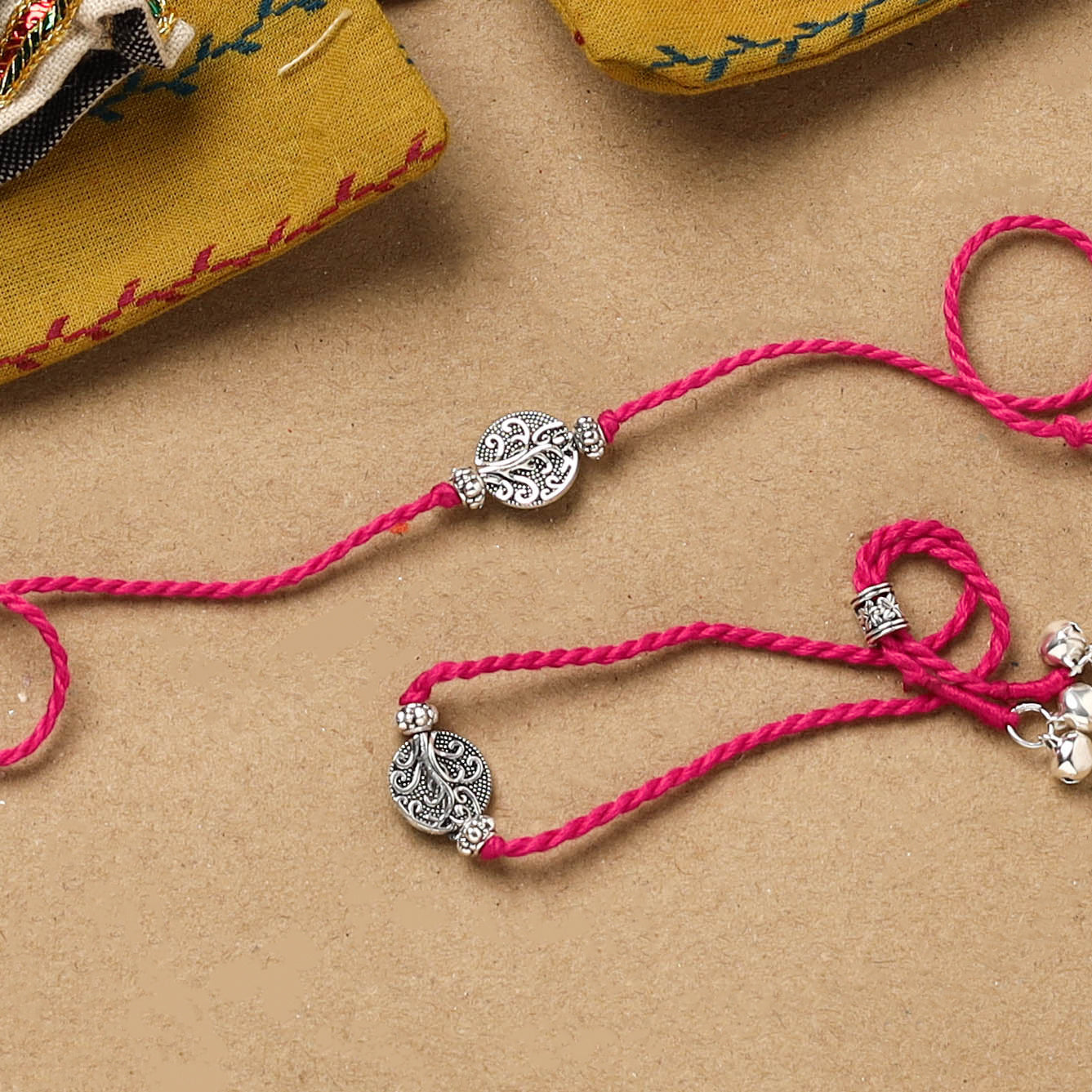 Handmade german silver beads rakhi & lumba set 203
