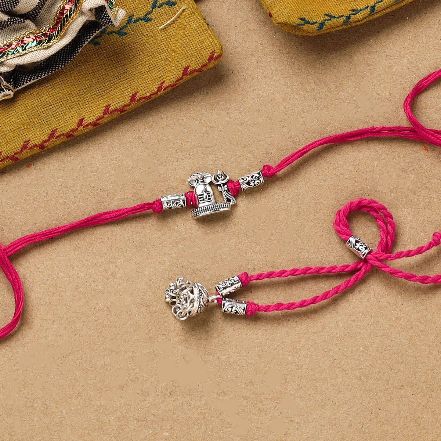 Handmade german silver beads rakhi & lumba set 205