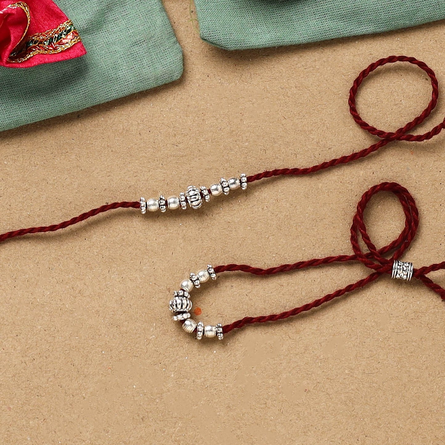 Handmade german silver beads rakhi & lumba set 217