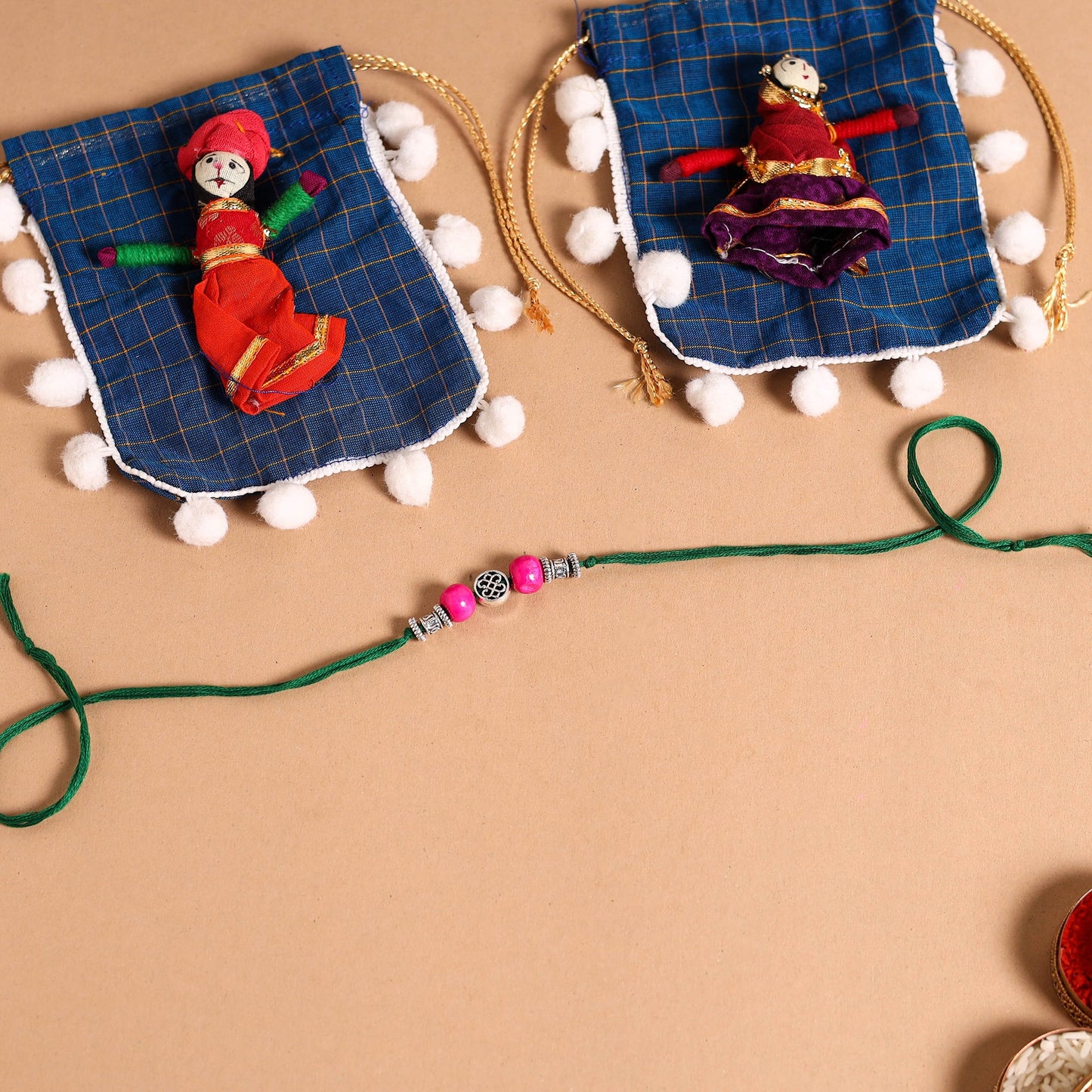 Handmade German Silver Rakhi & Lumba Set