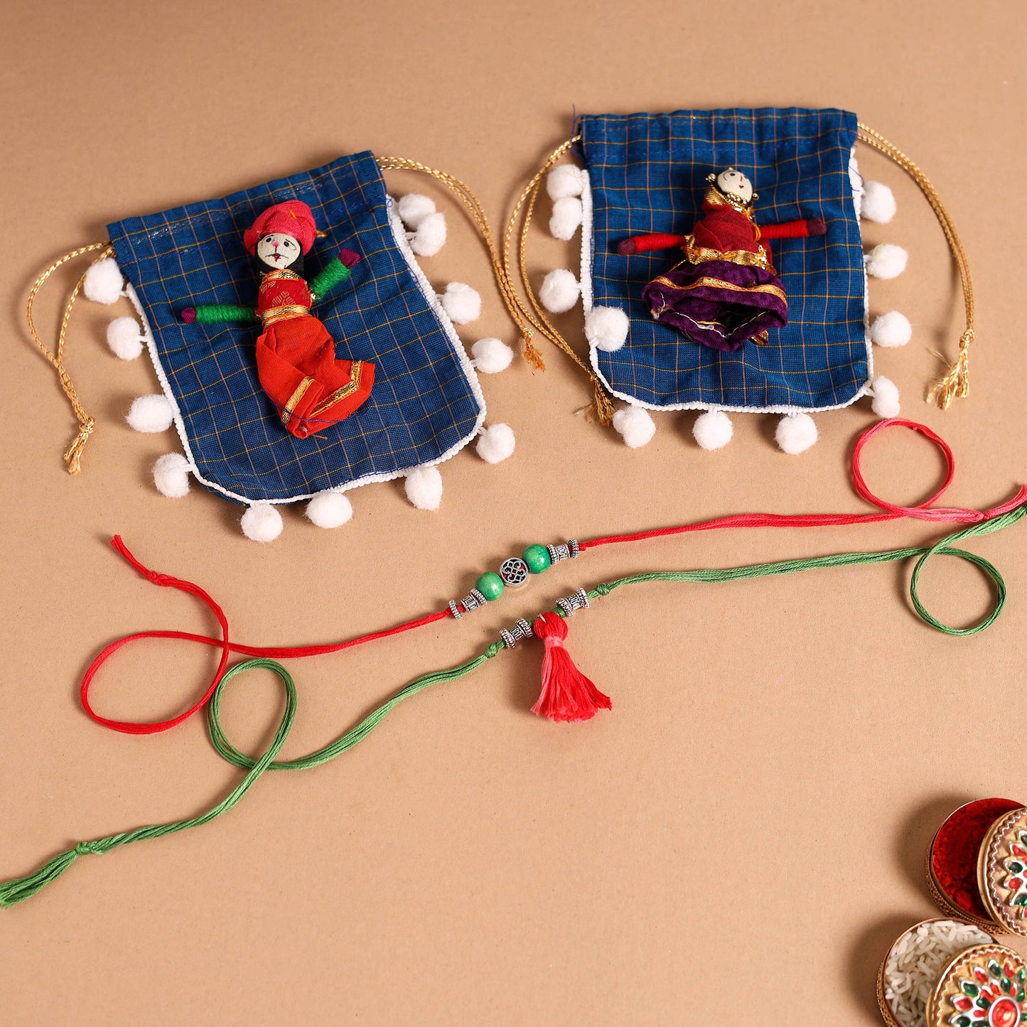Handmade German Silver Rakhi & Lumba Set