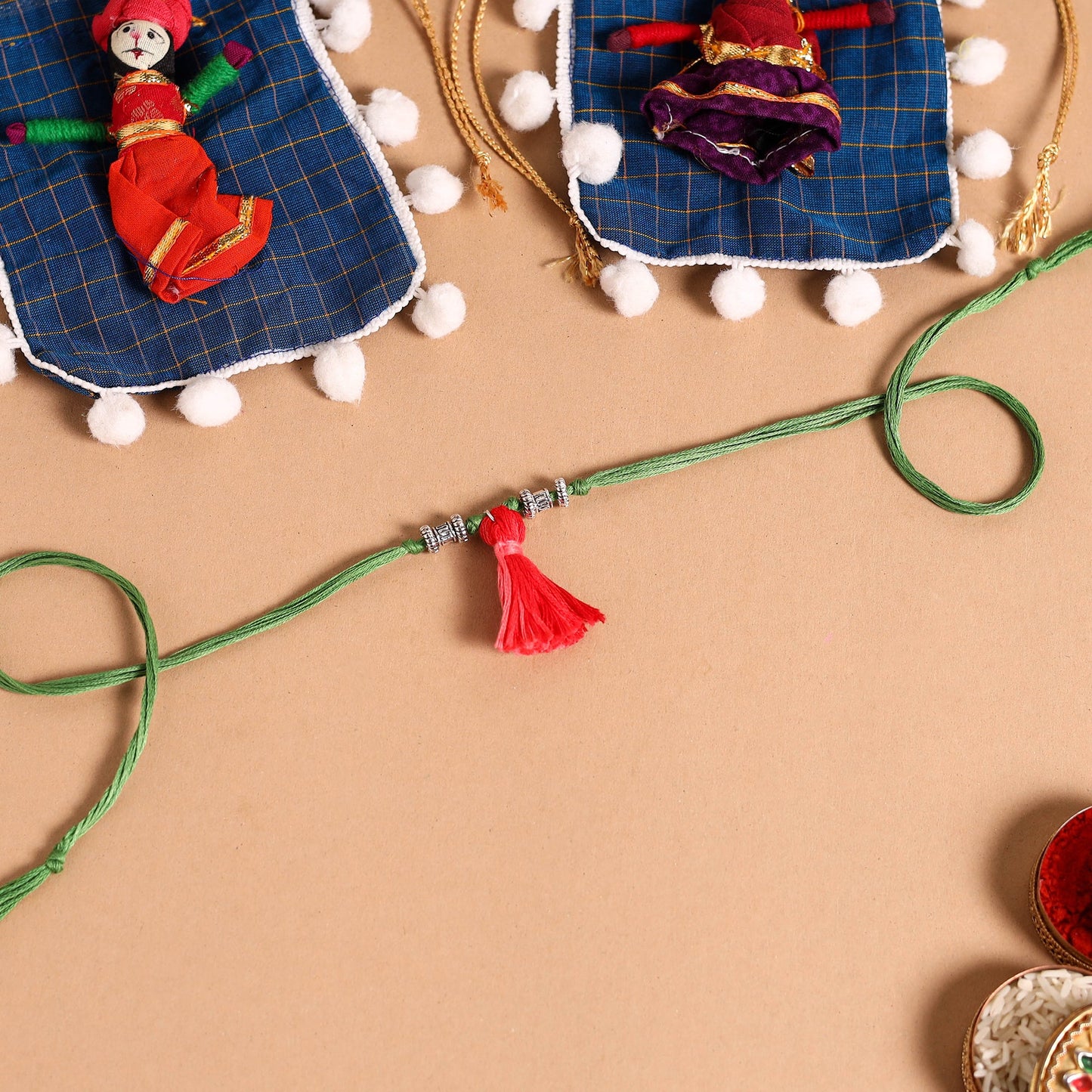 Handmade German Silver Rakhi & Lumba Set