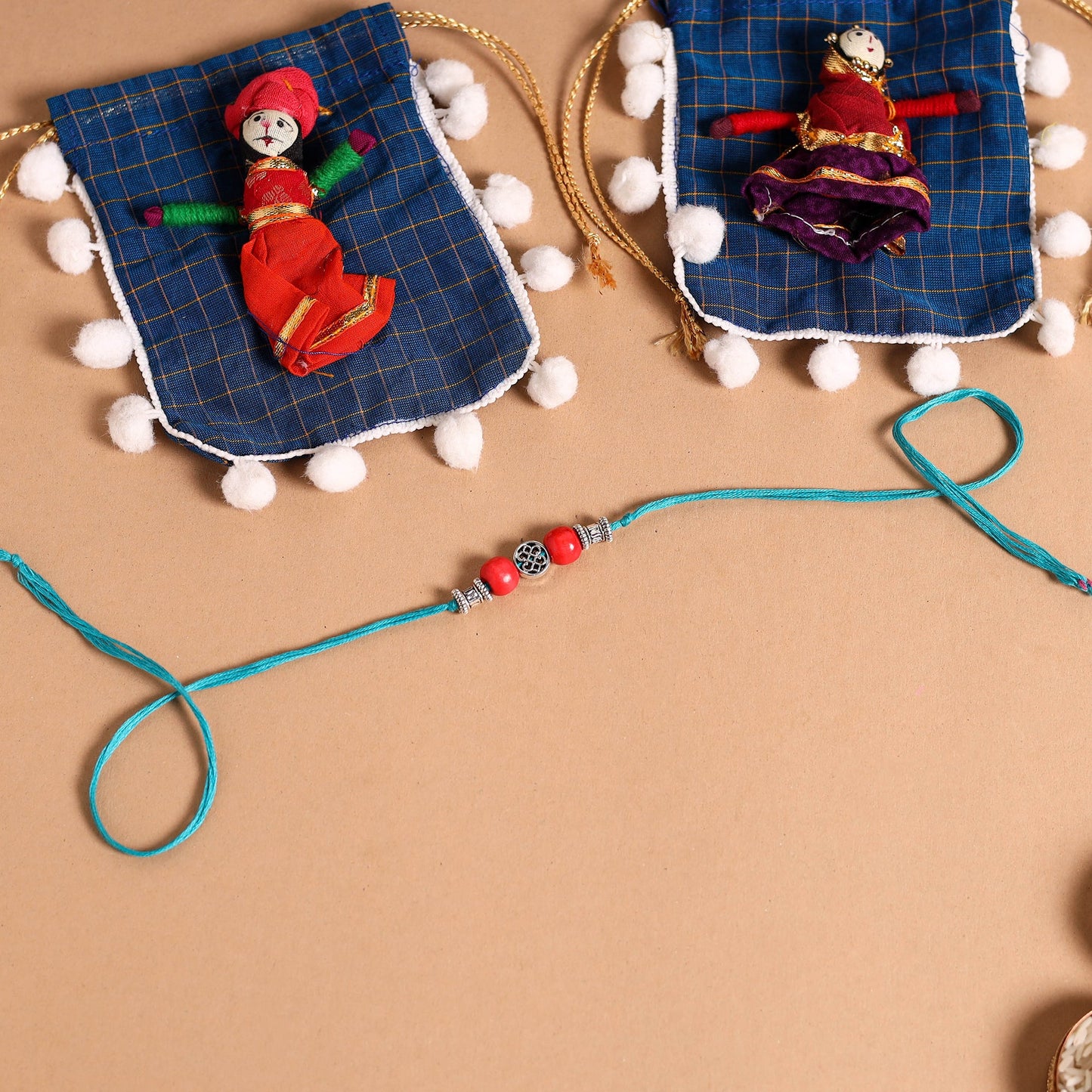 Handmade German Silver Rakhi & Lumba Set