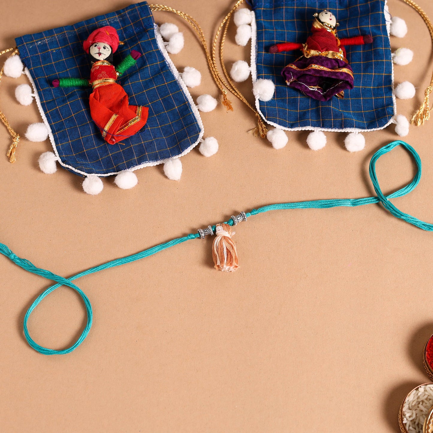 Handmade German Silver Rakhi & Lumba Set