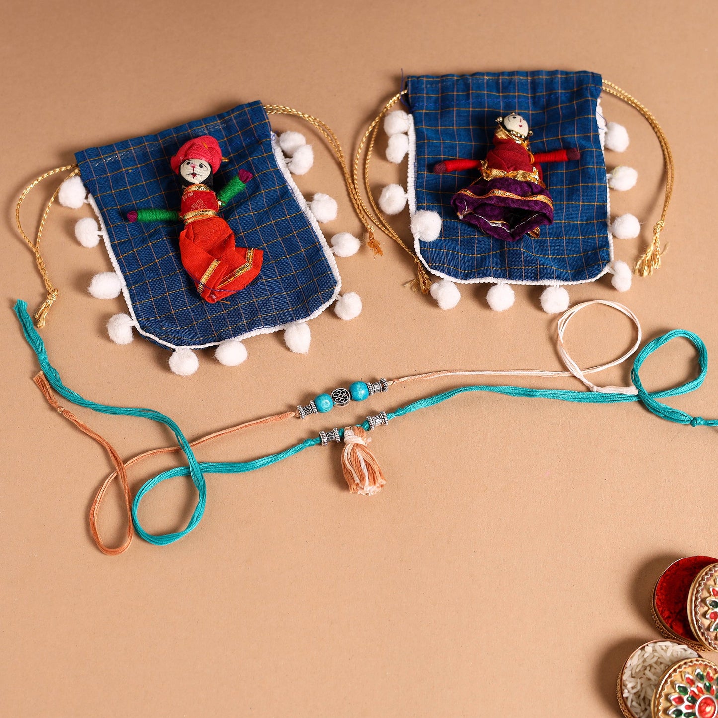 Handmade German Silver Rakhi & Lumba Set