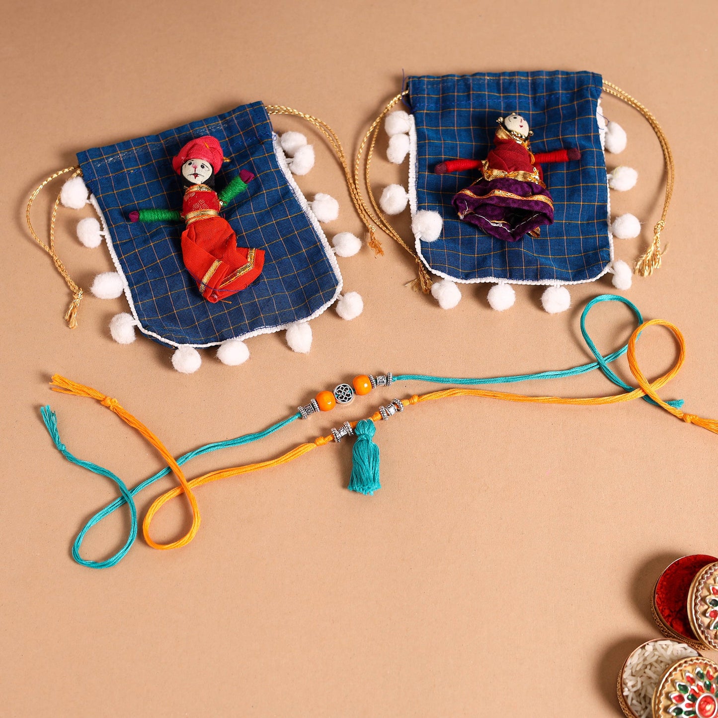 Handmade German Silver Rakhi & Lumba Set